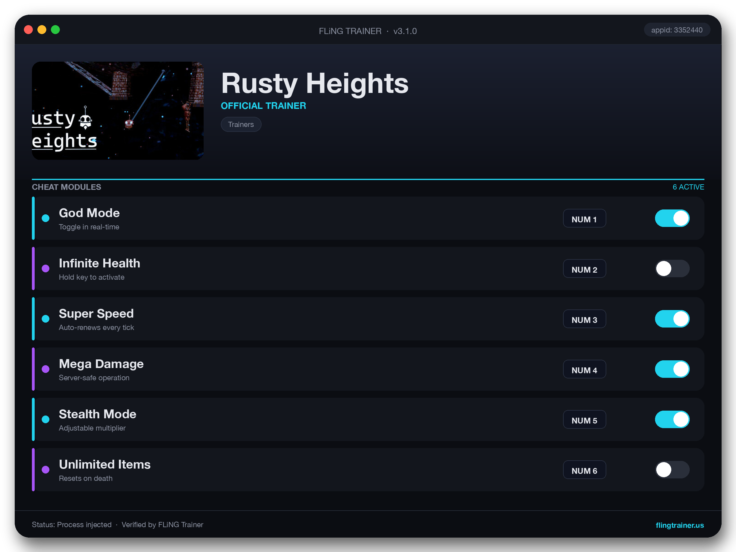 Rusty Heights Trainer interface