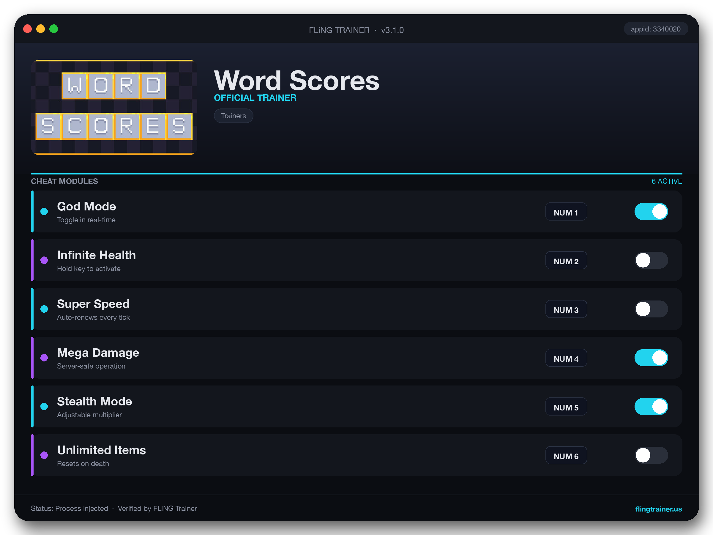 Word Scores Trainer interface