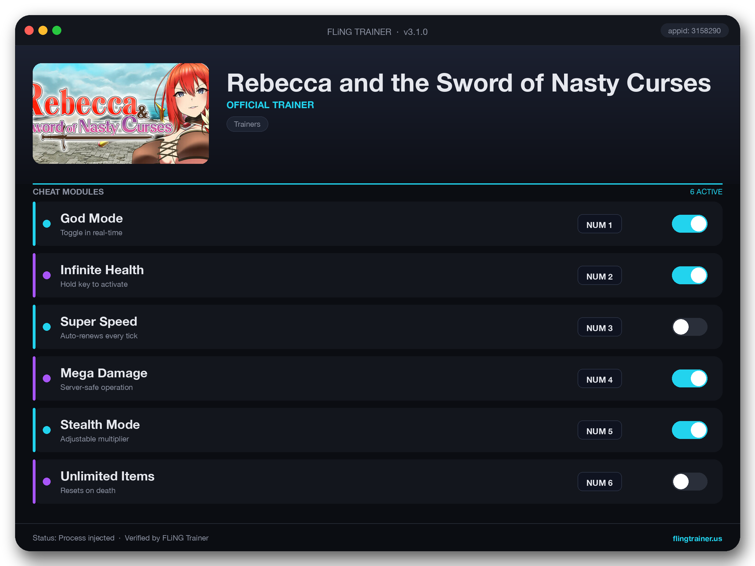 Rebecca and the Sword of Nasty Curses Trainer interface