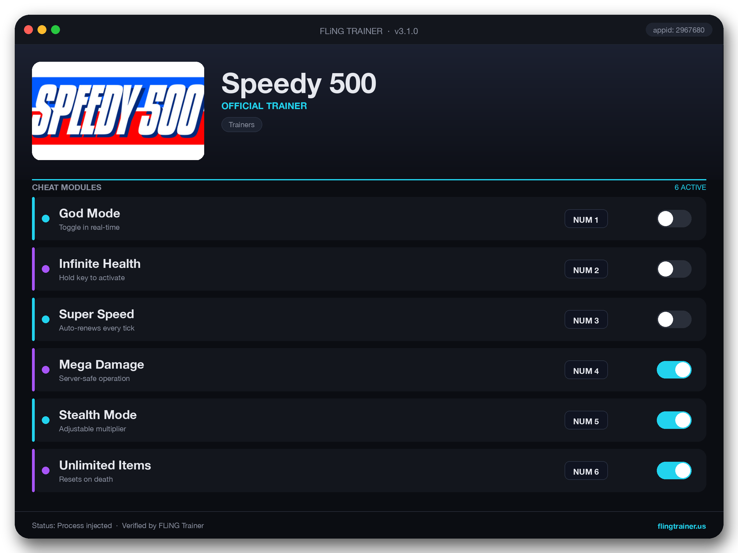 Speedy 500 Trainer interface