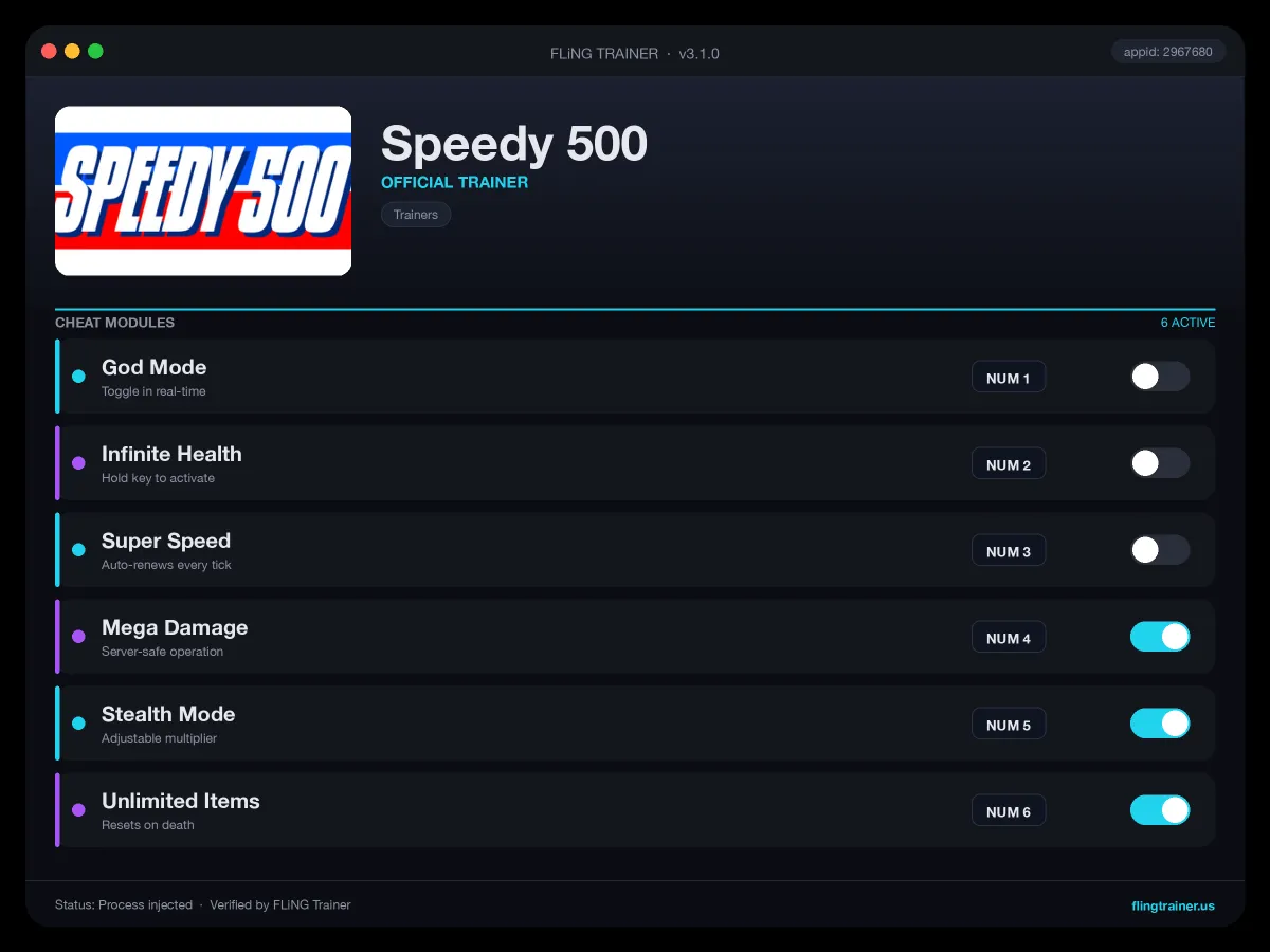 Speedy 500 Trainer interface