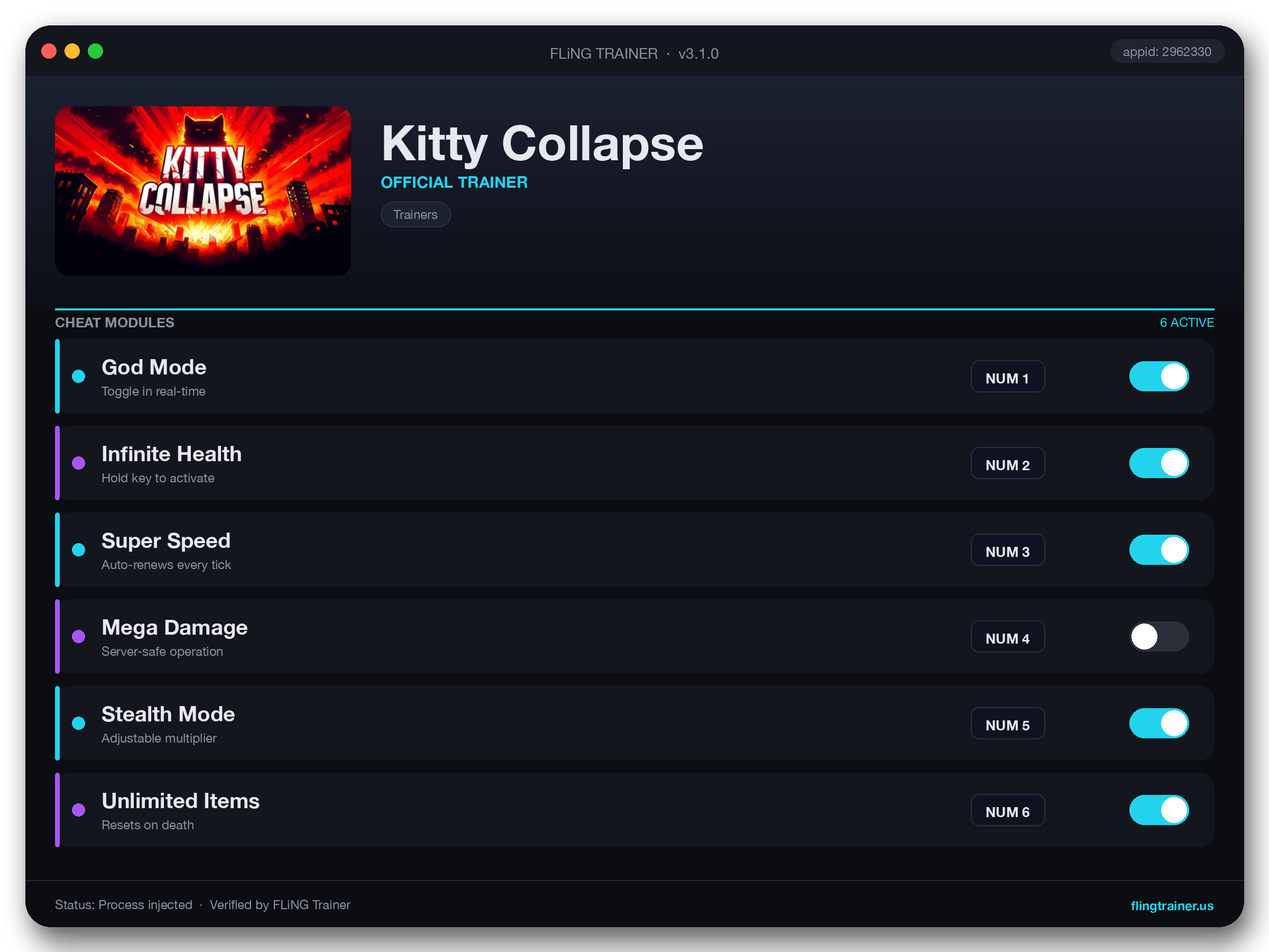 Kitty Collapse Trainer interface