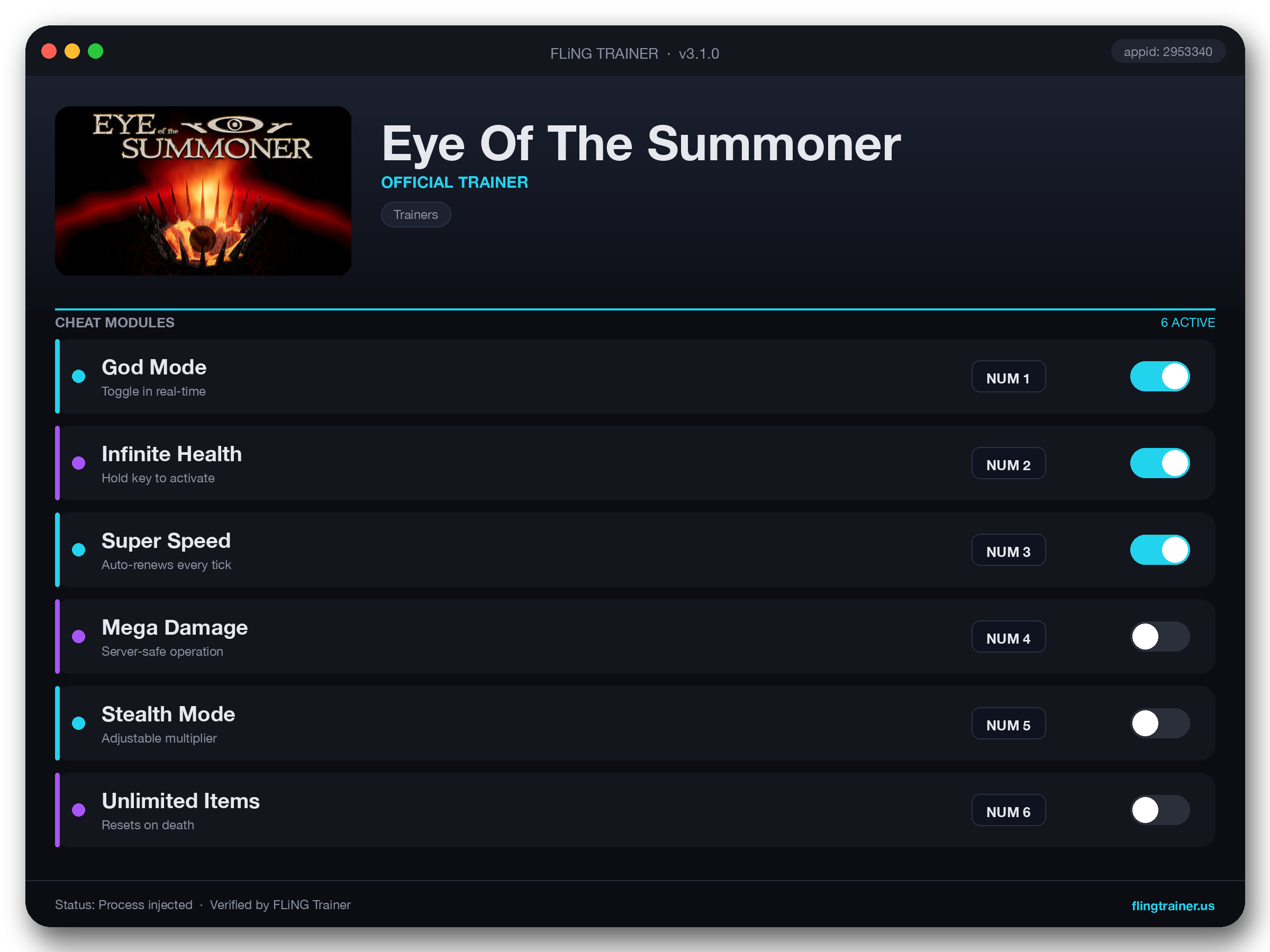 Eye Of The Summoner Trainer interface