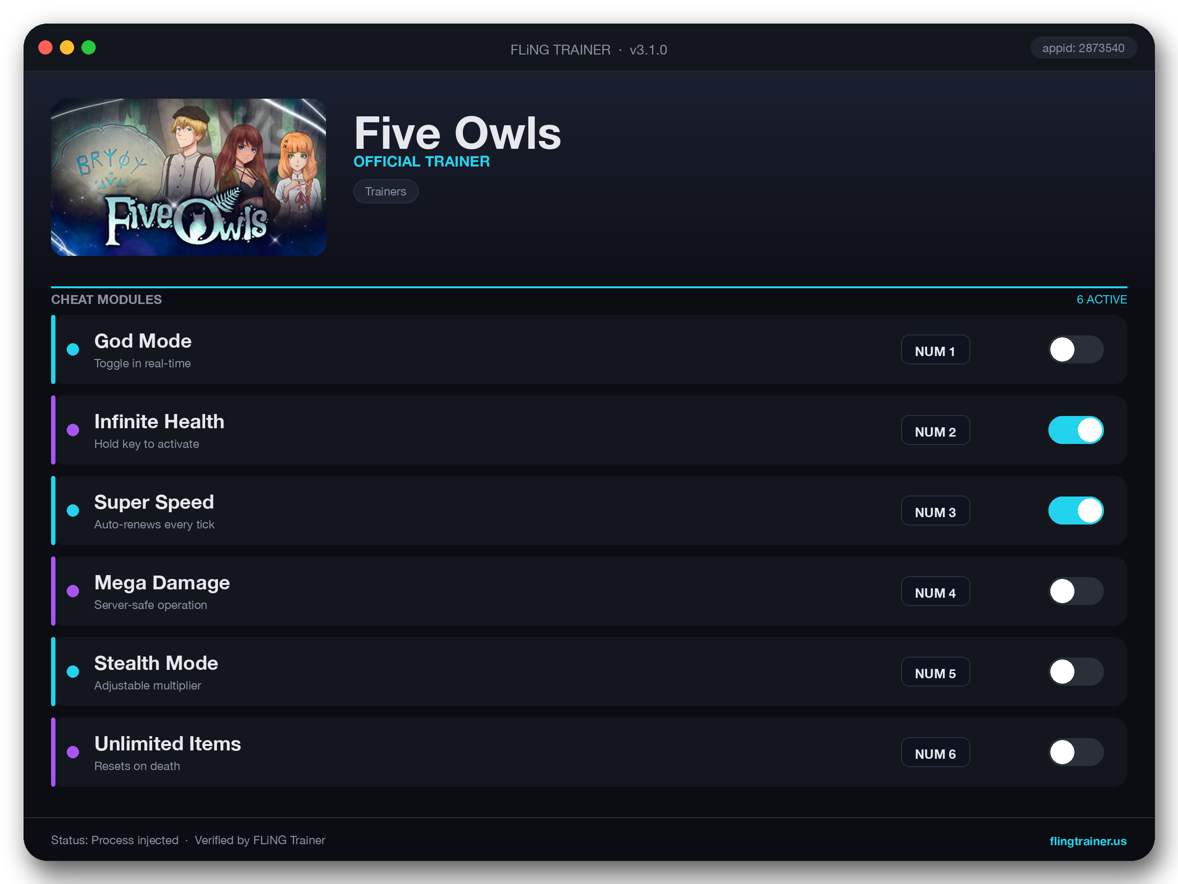 Five Owls Trainer interface