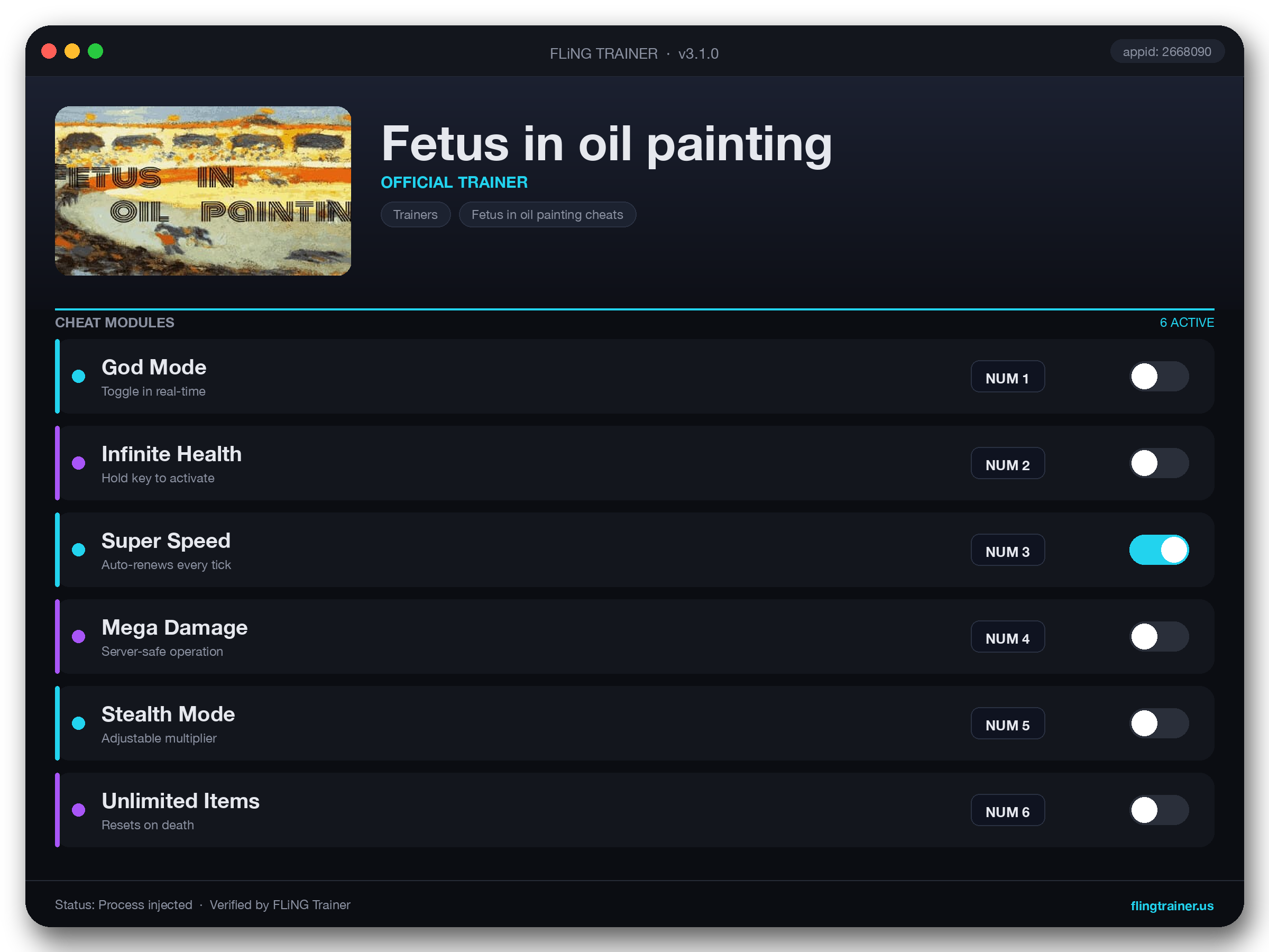 Fetus in oil painting Trainer interface