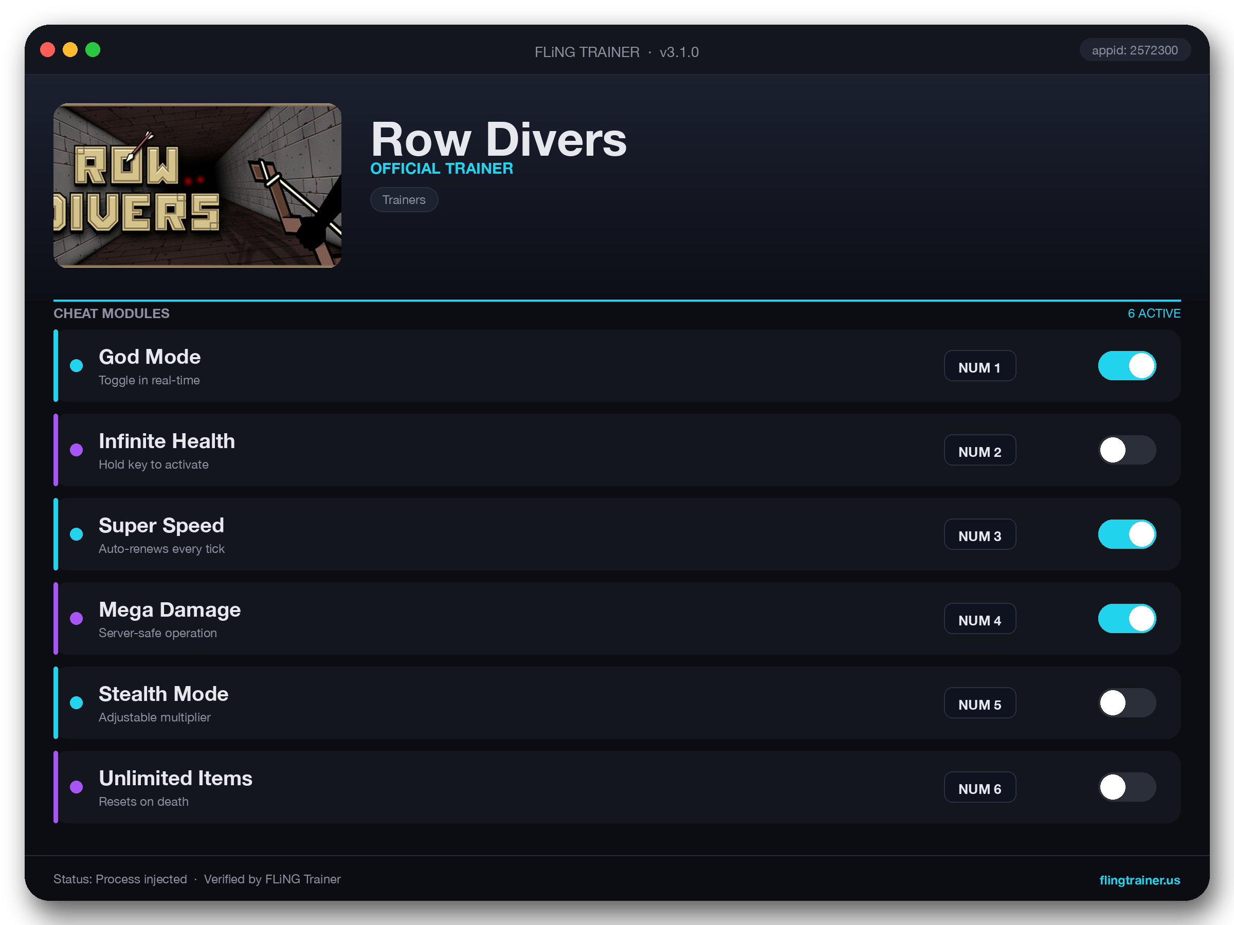 Row Divers Trainer interface