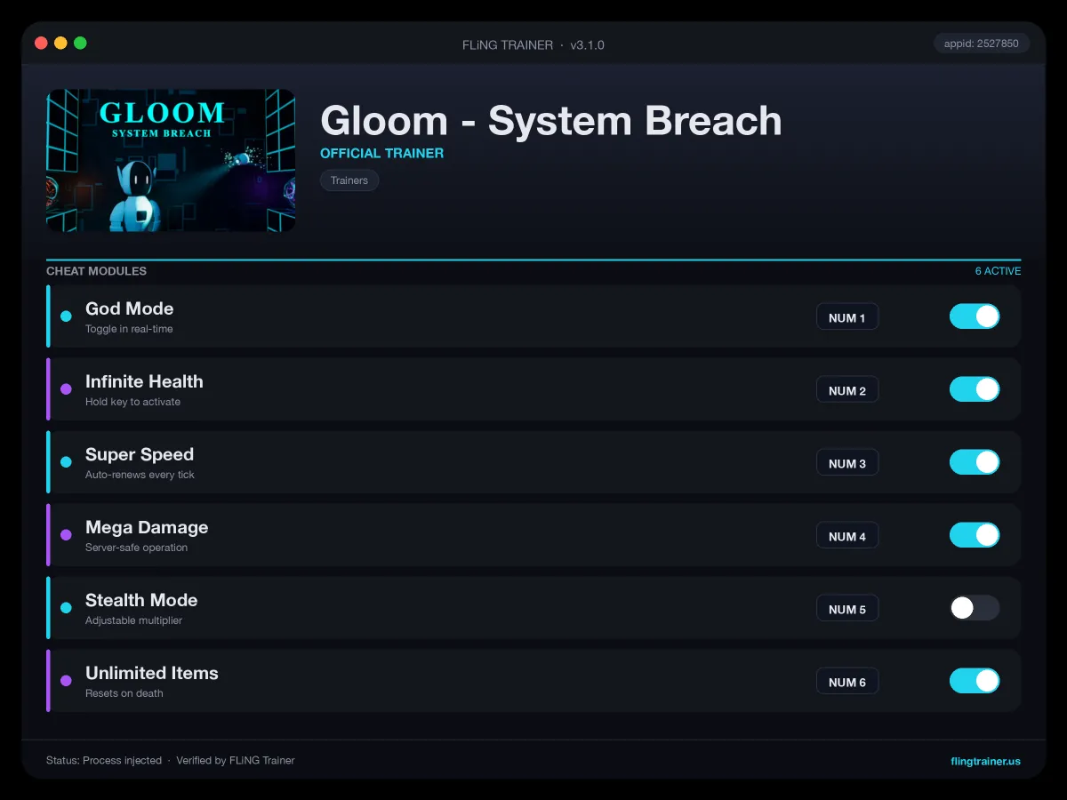 Gloom - System Breach Trainer interface