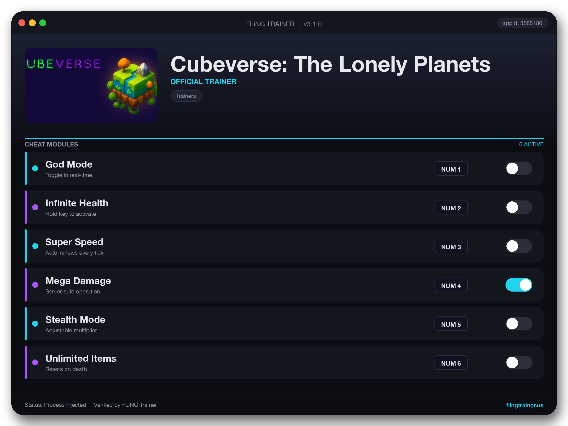 Cubeverse: The Lonely Planets Trainer interface