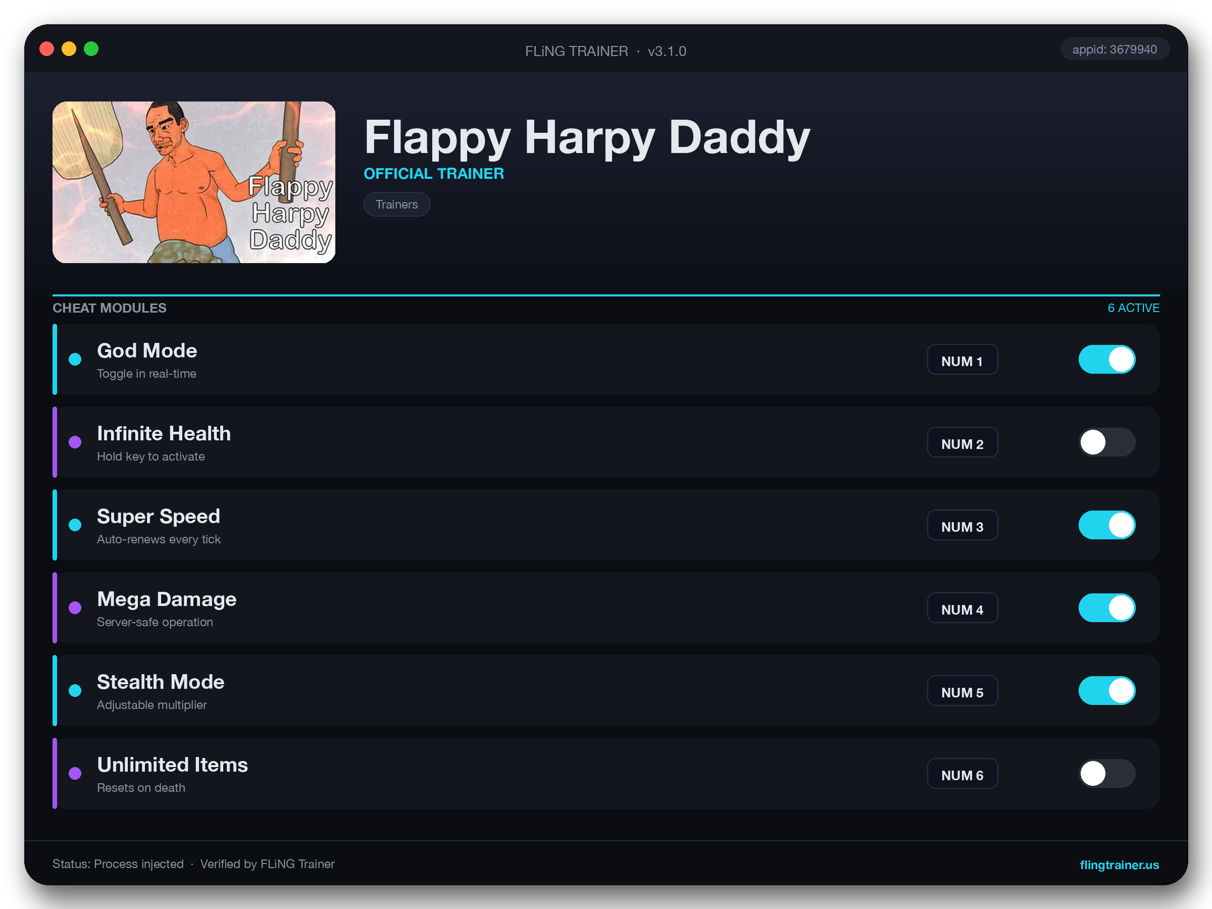 Flappy Harpy Daddy Trainer interface