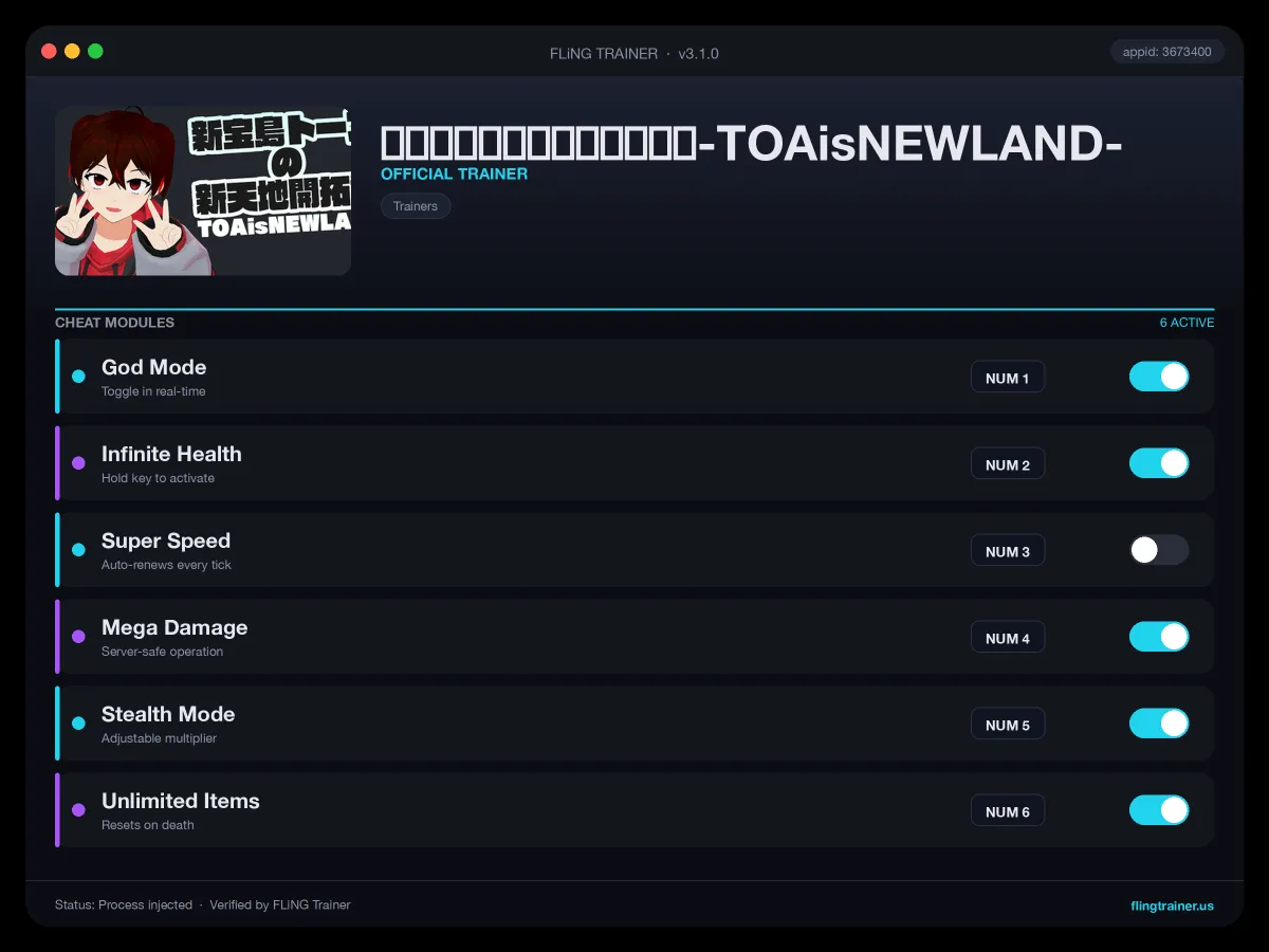 新宝島トーアの新天地開拓記-TOAisNEWLAND- Trainer interface
