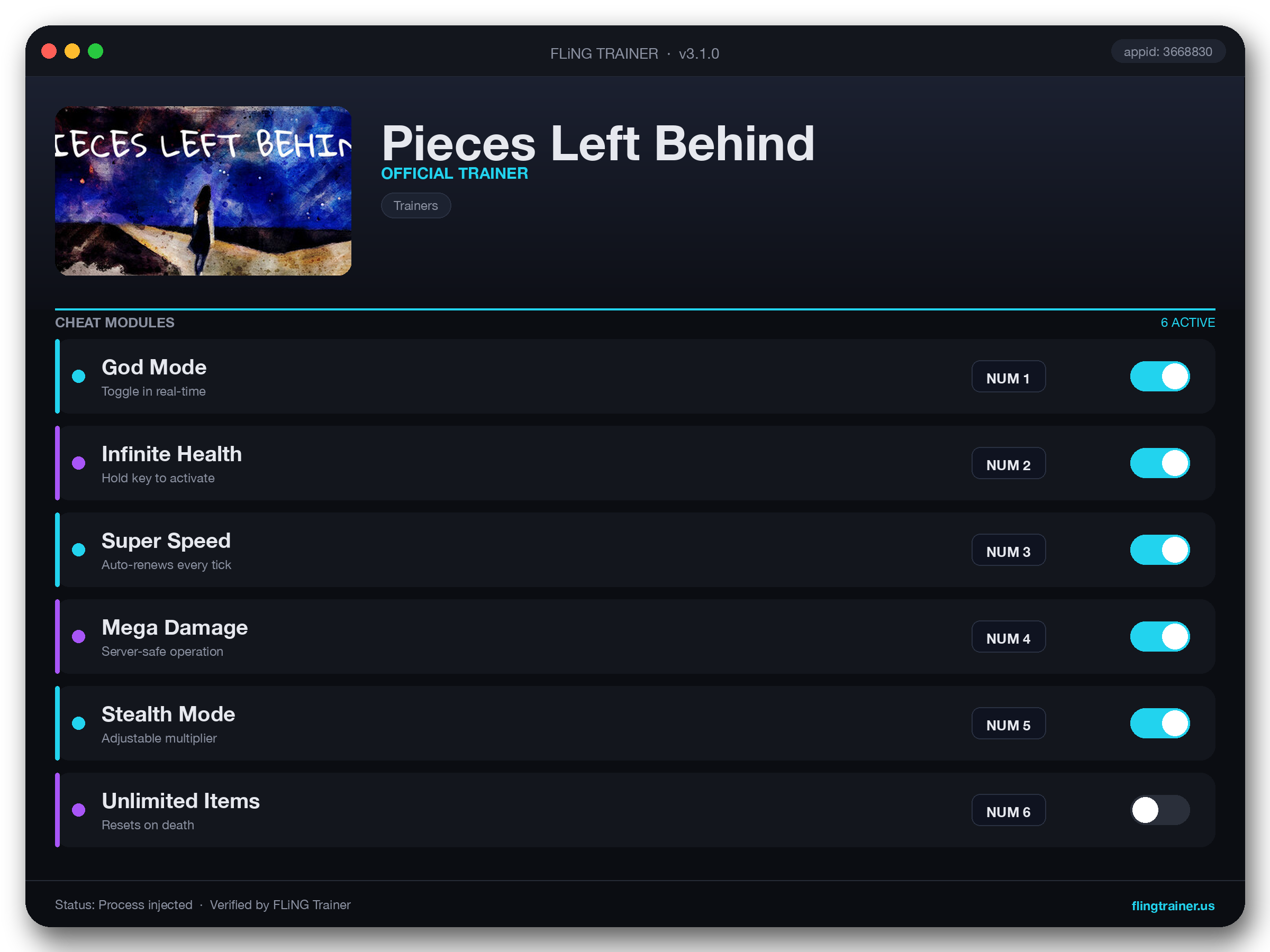Pieces Left Behind Trainer interface