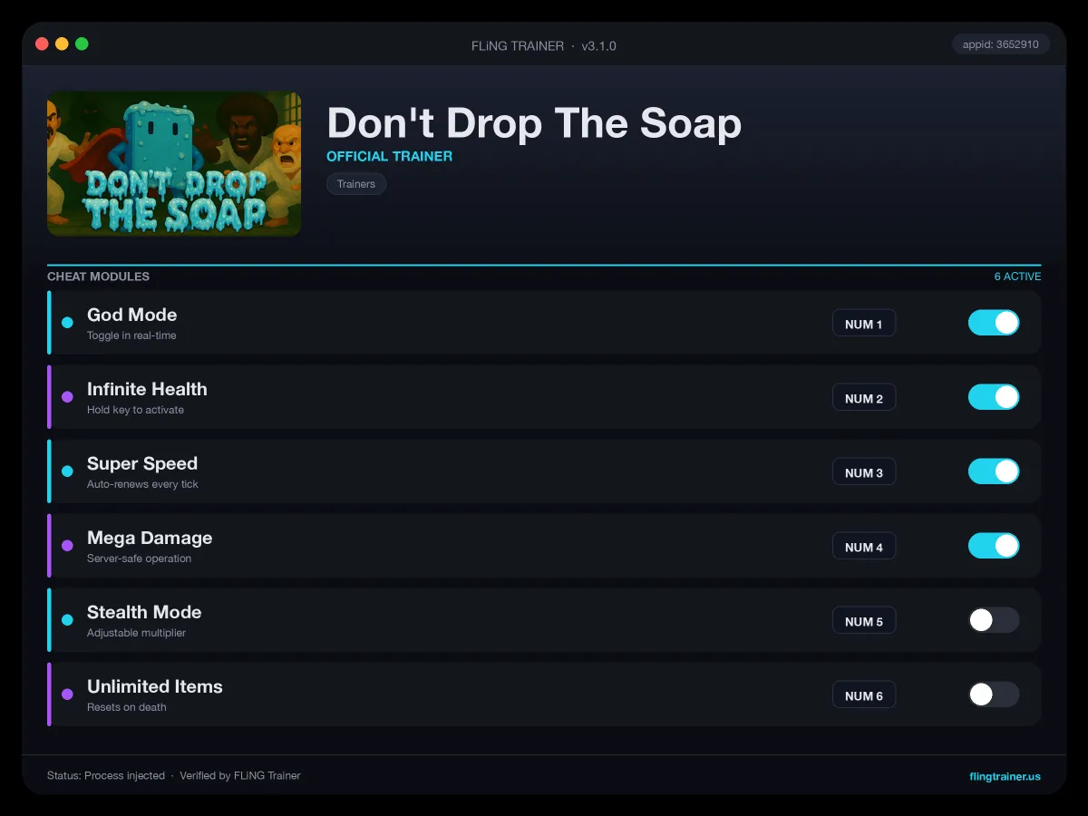 Don't Drop The Soap Trainer interface