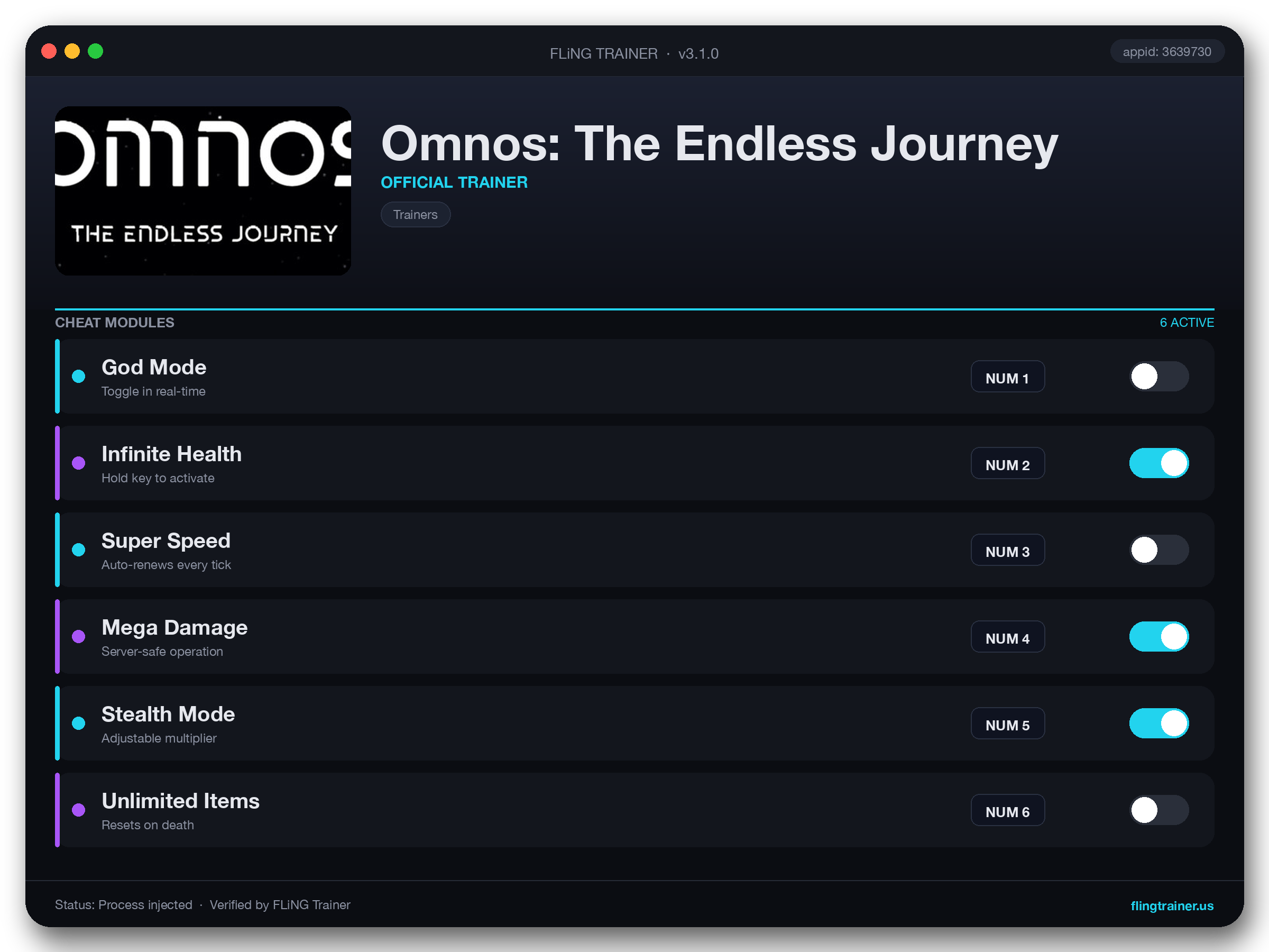 Omnos: The Endless Journey Trainer interface
