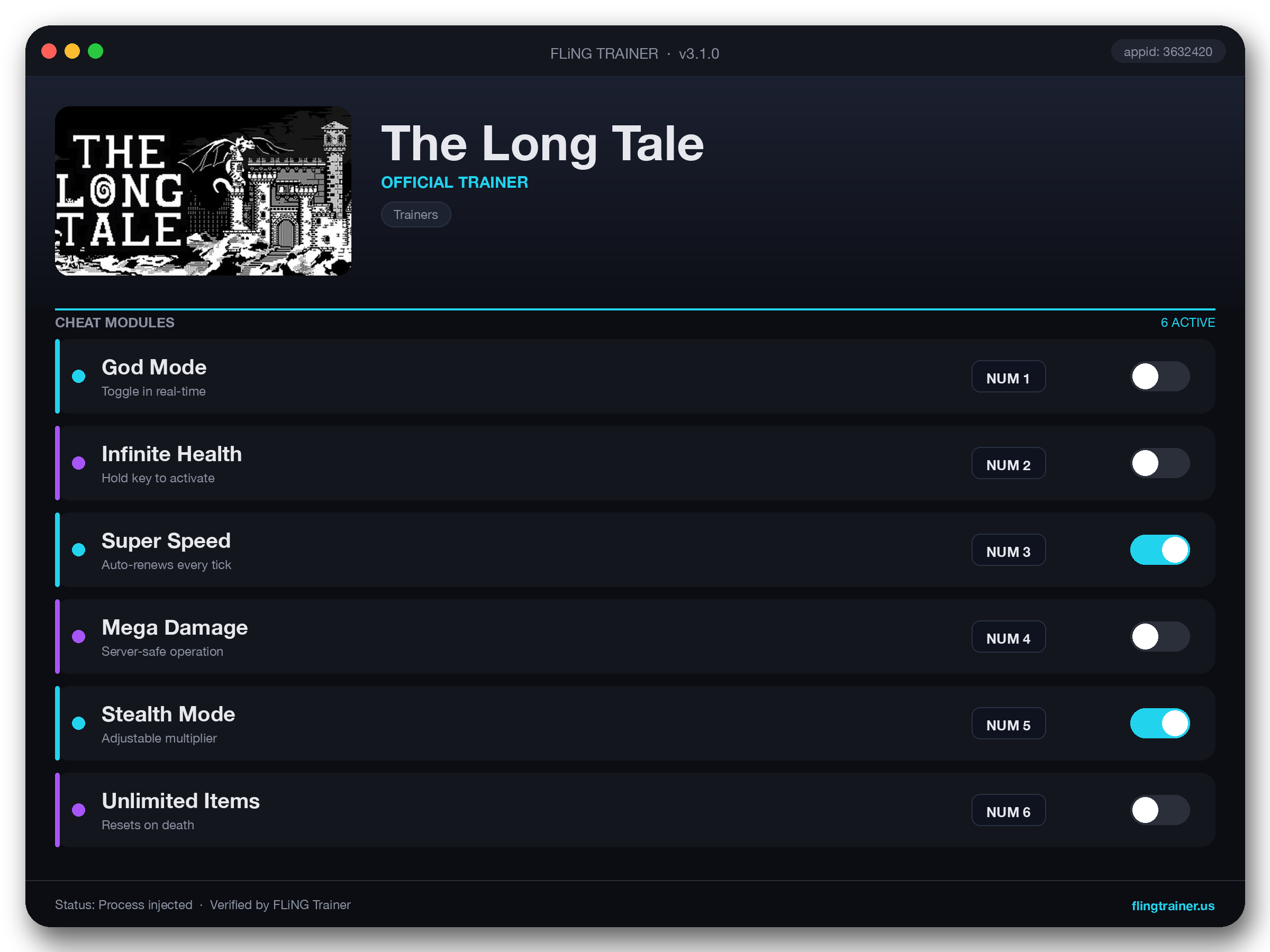 The Long Tale Trainer interface