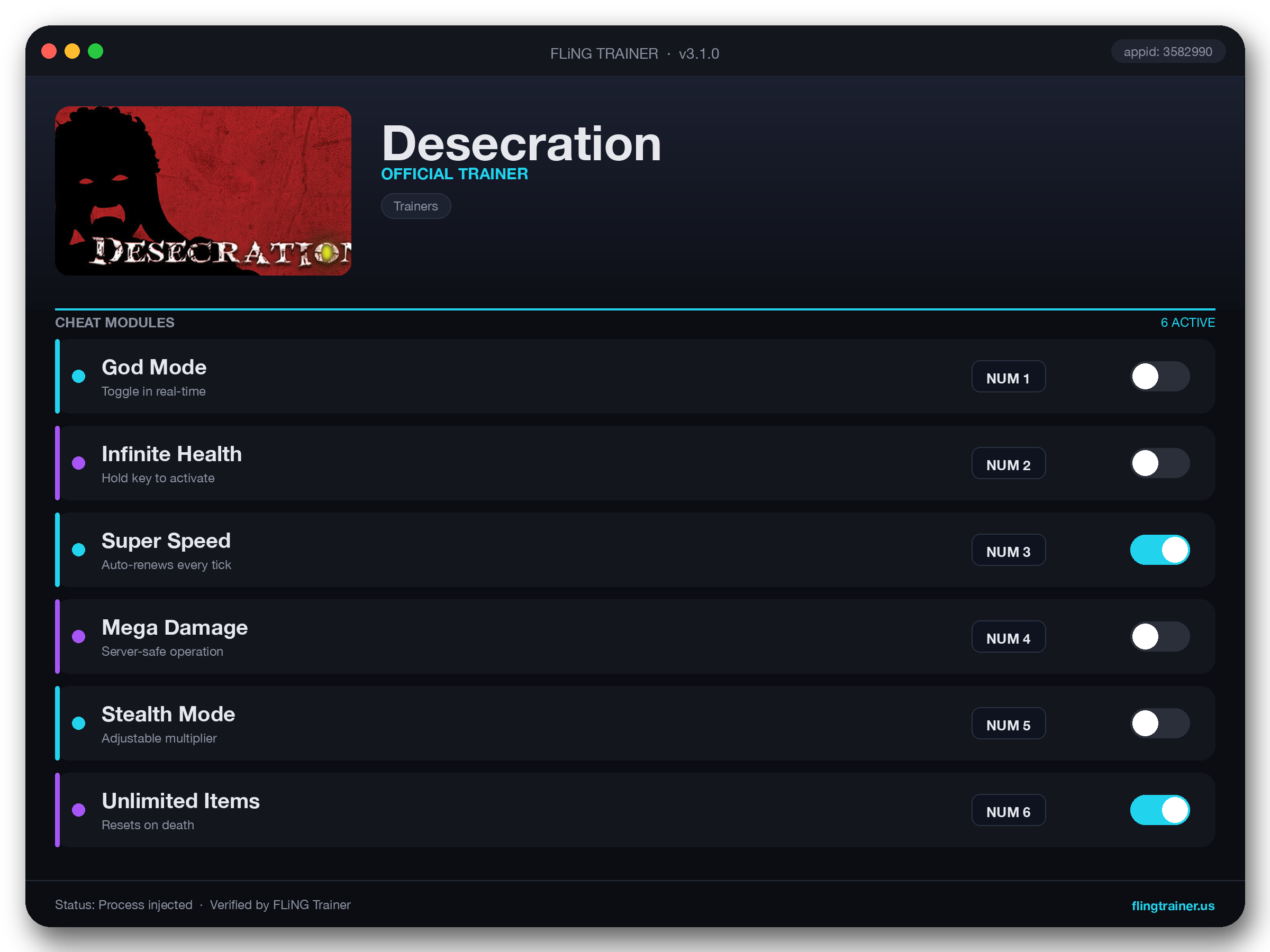 Desecration Trainer interface