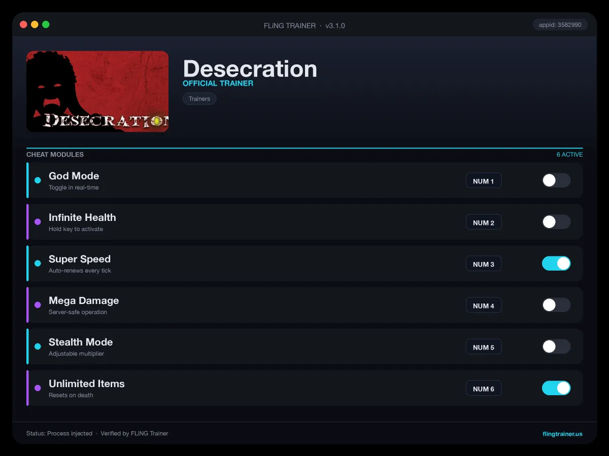 Desecration Trainer interface