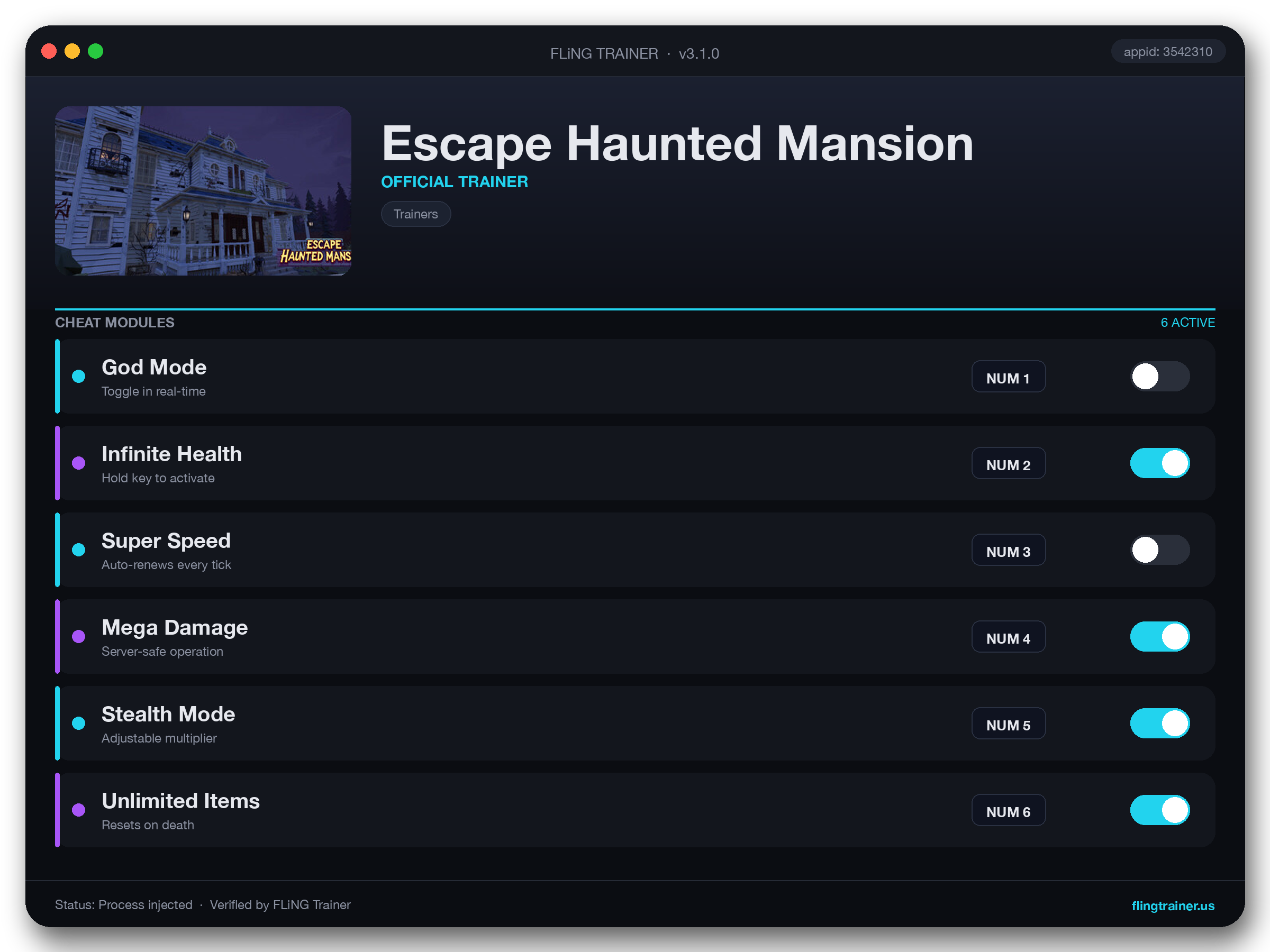 Escape Haunted Mansion Trainer interface