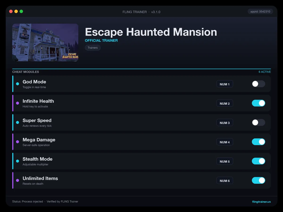 Escape Haunted Mansion Trainer interface