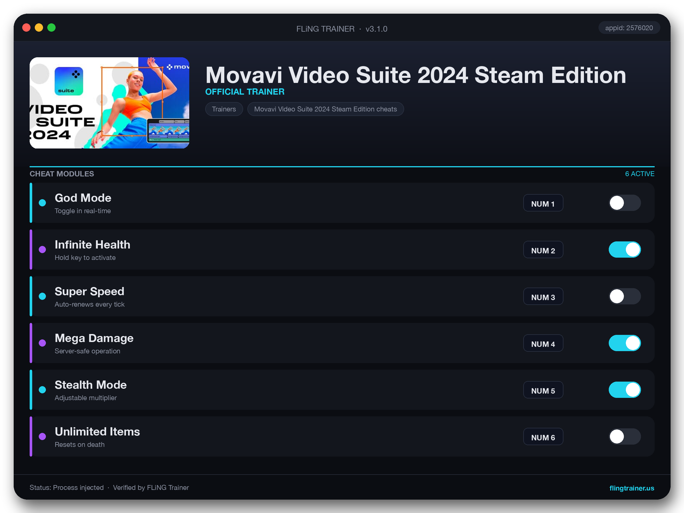 Movavi Video Suite 2024 Steam Edition Trainer interface