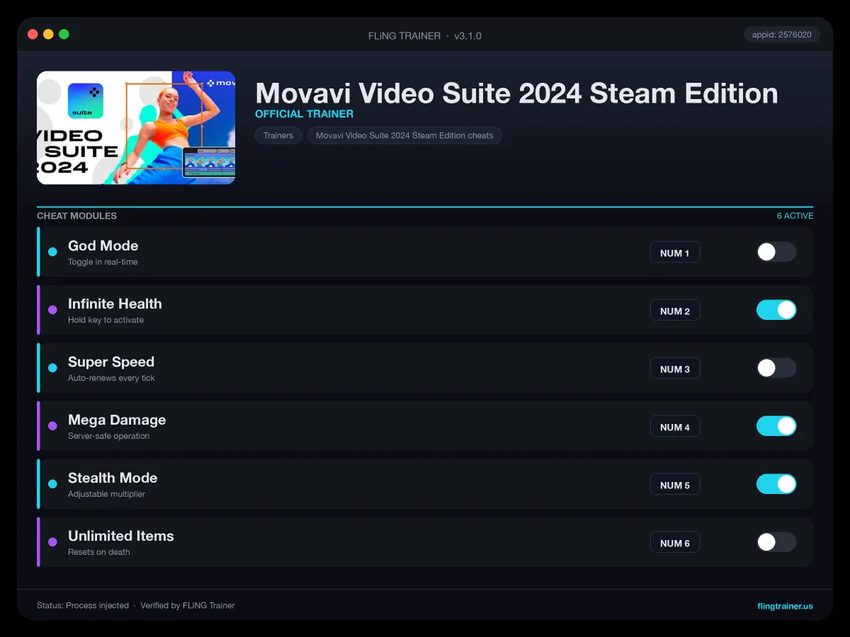 Movavi Video Suite 2024 Steam Edition Trainer interface