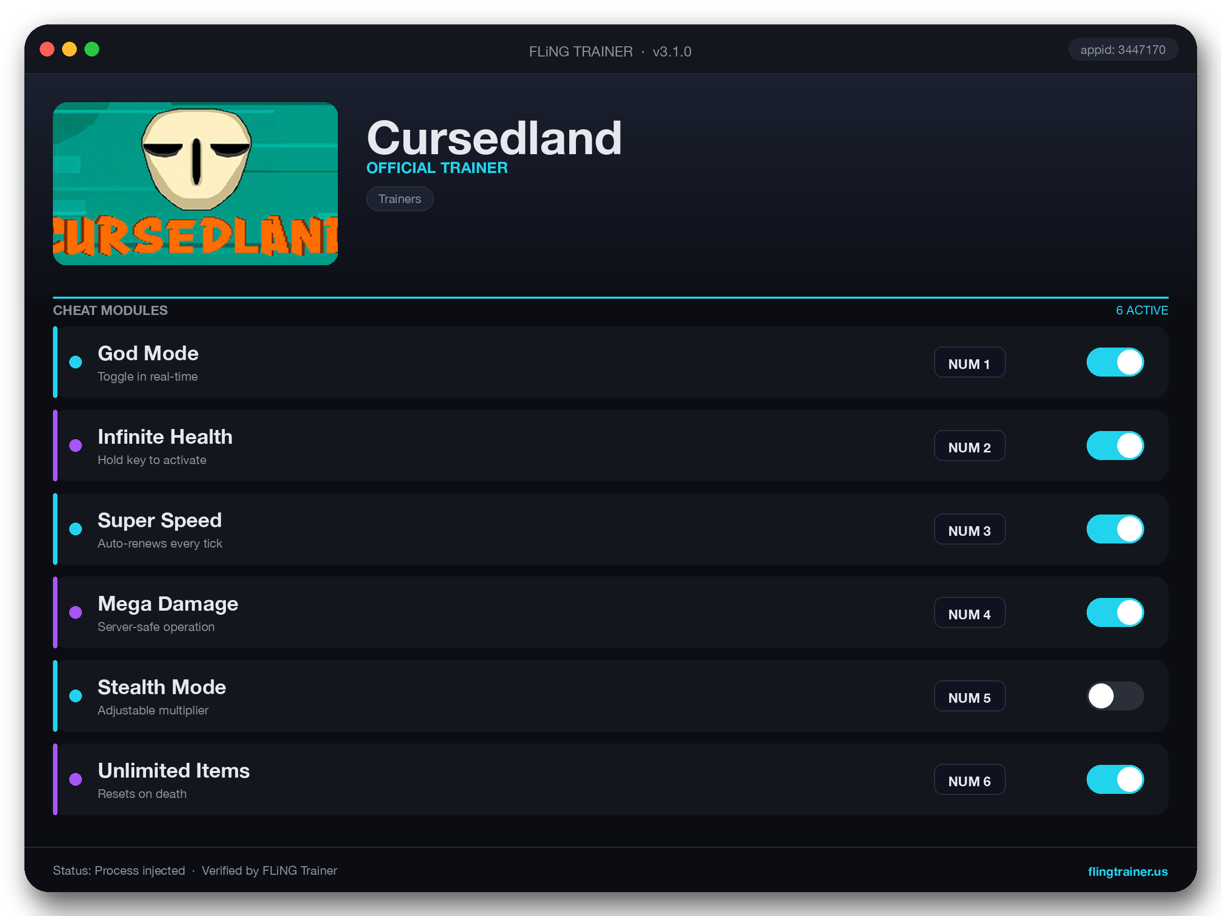 Cursedland Trainer interface