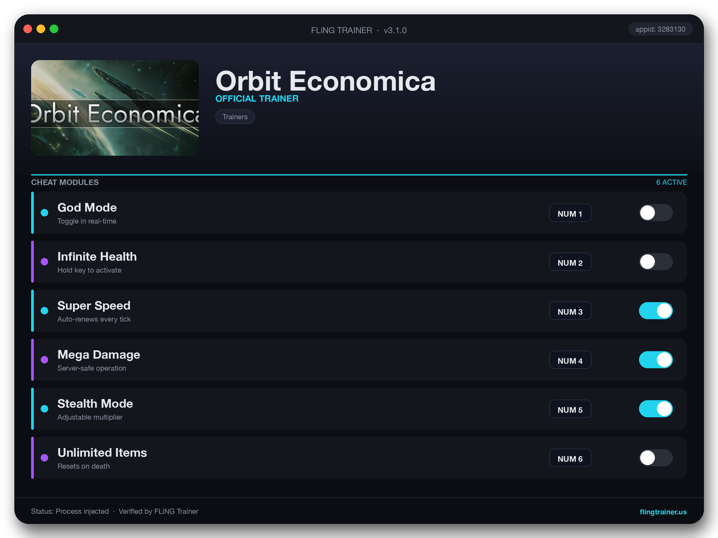 Orbit Economica Trainer interface