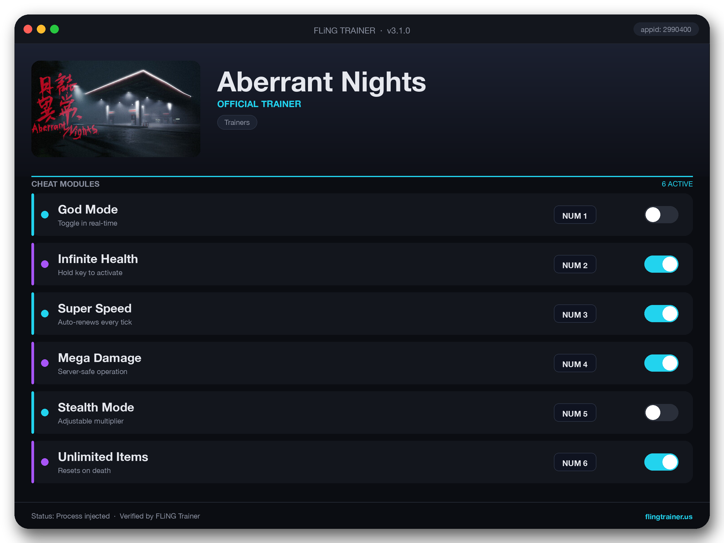 Aberrant Nights Trainer interface