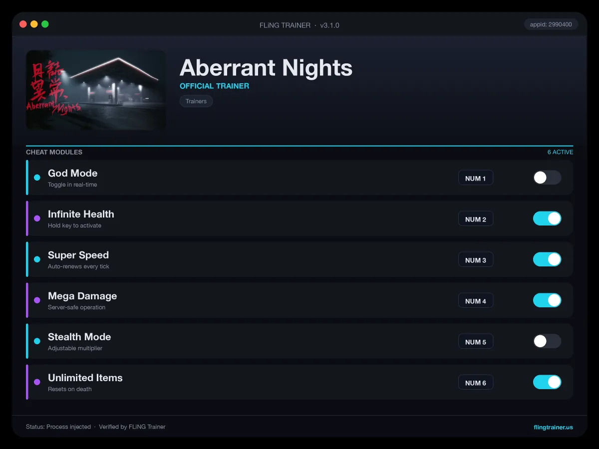 Aberrant Nights Trainer interface