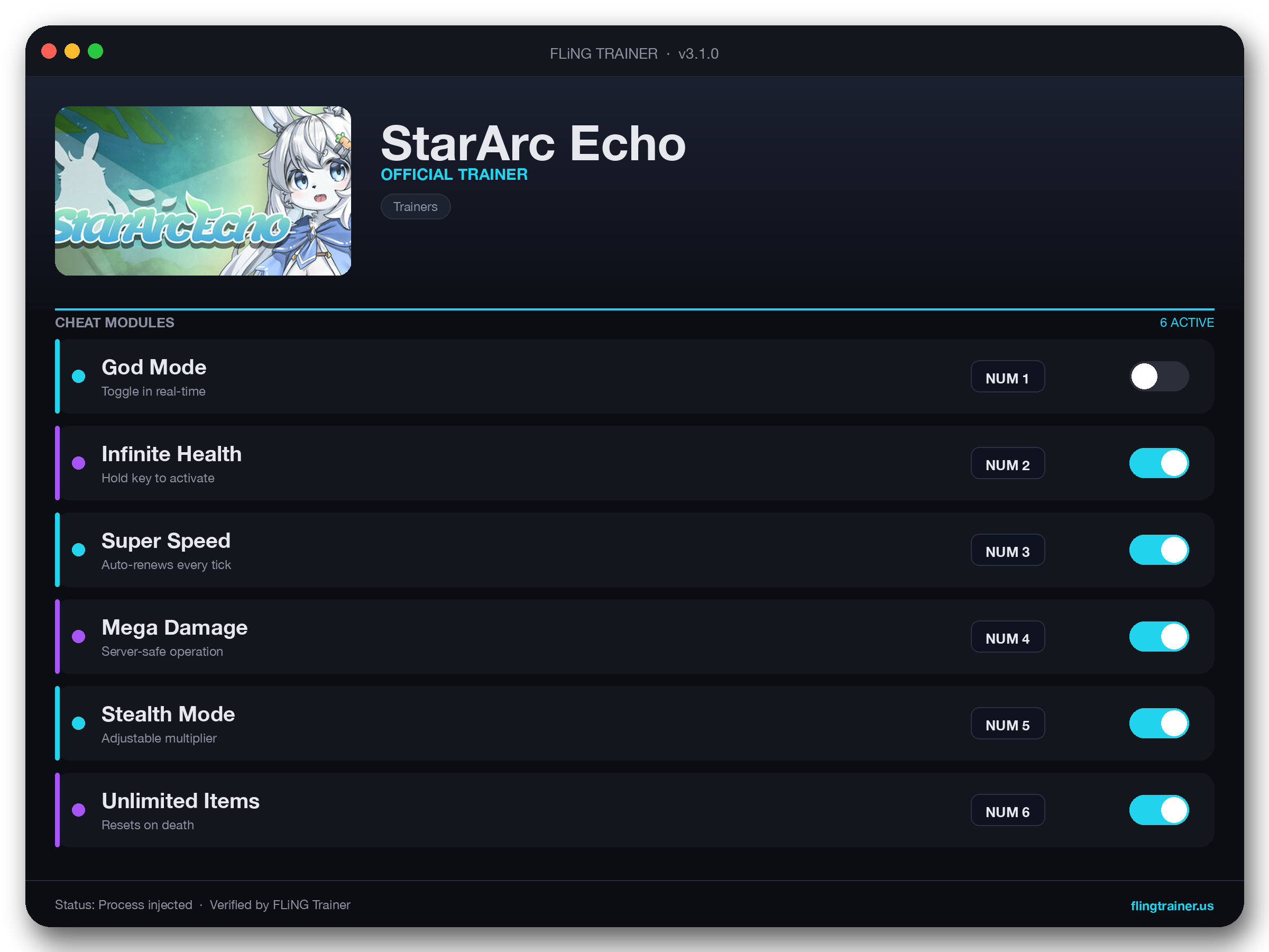 StarArc Echo Trainer interface