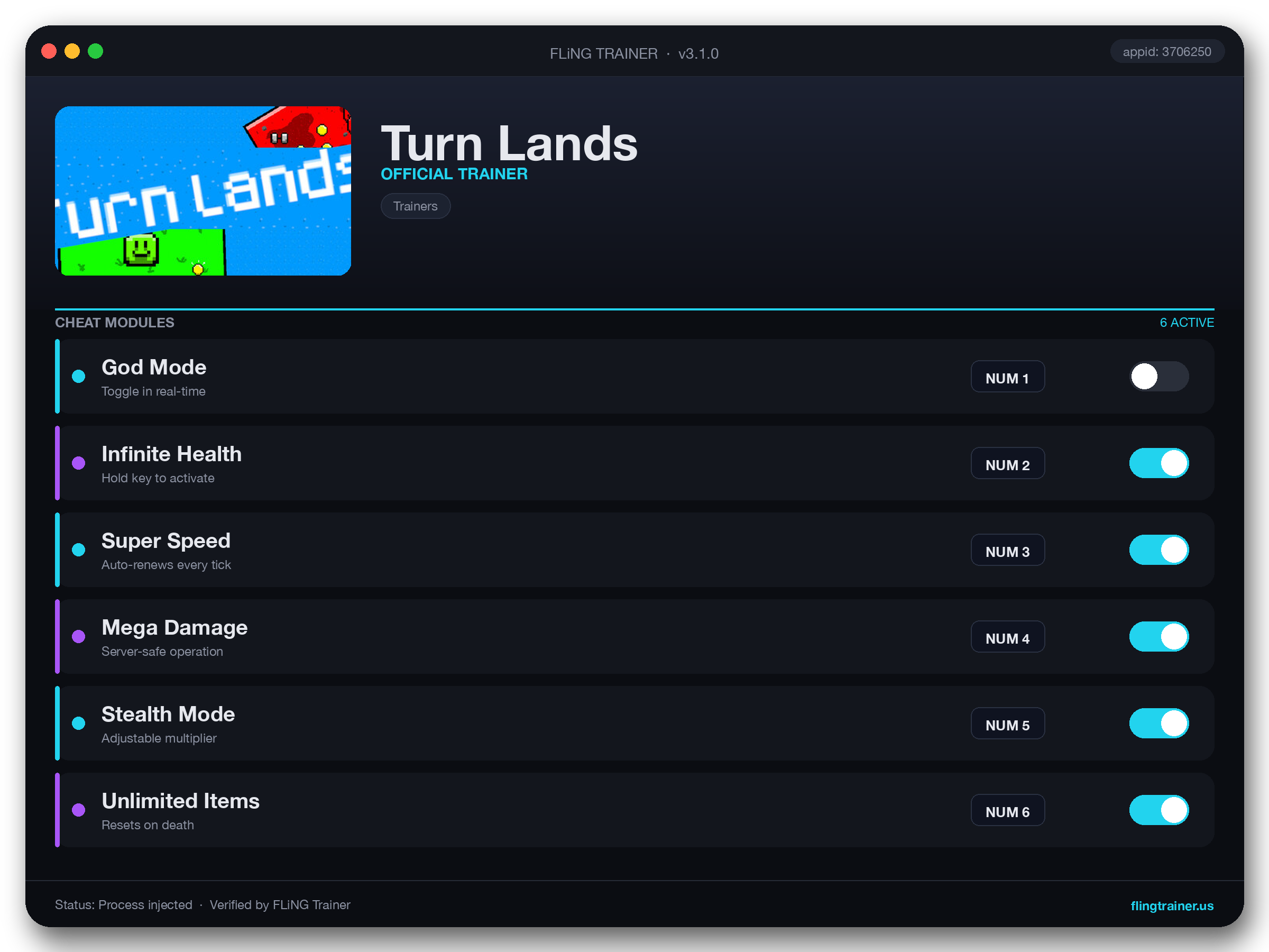 Turn Lands Trainer interface