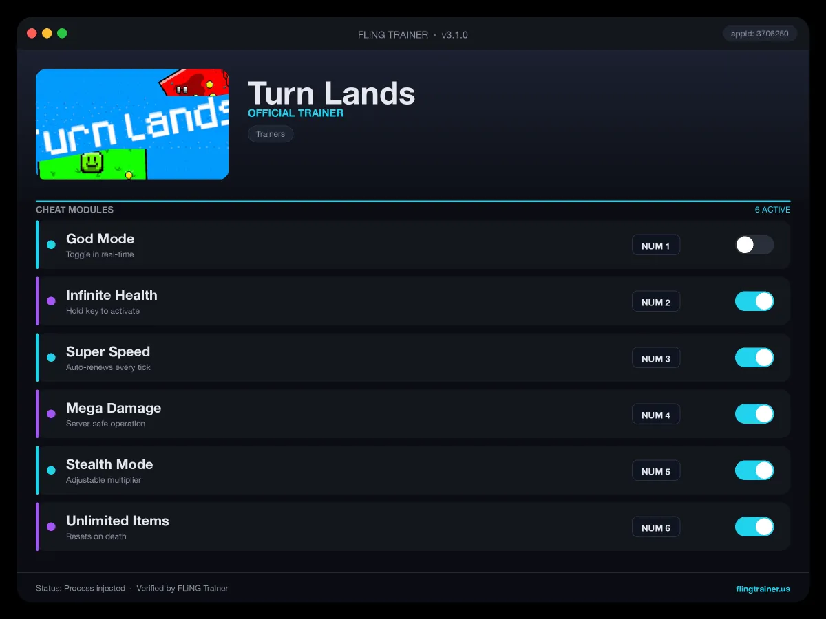 Turn Lands Trainer interface