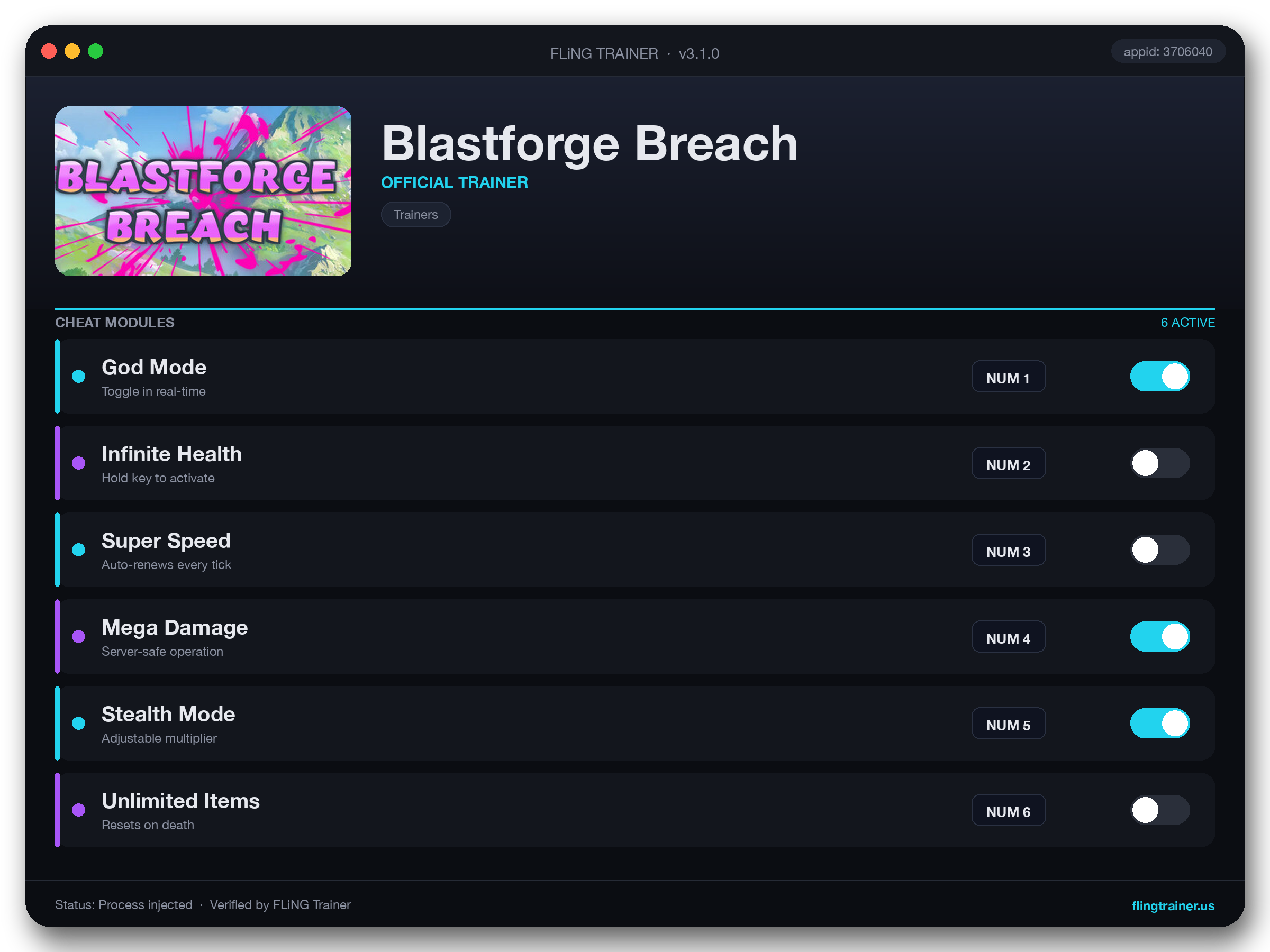 Blastforge Breach Trainer interface