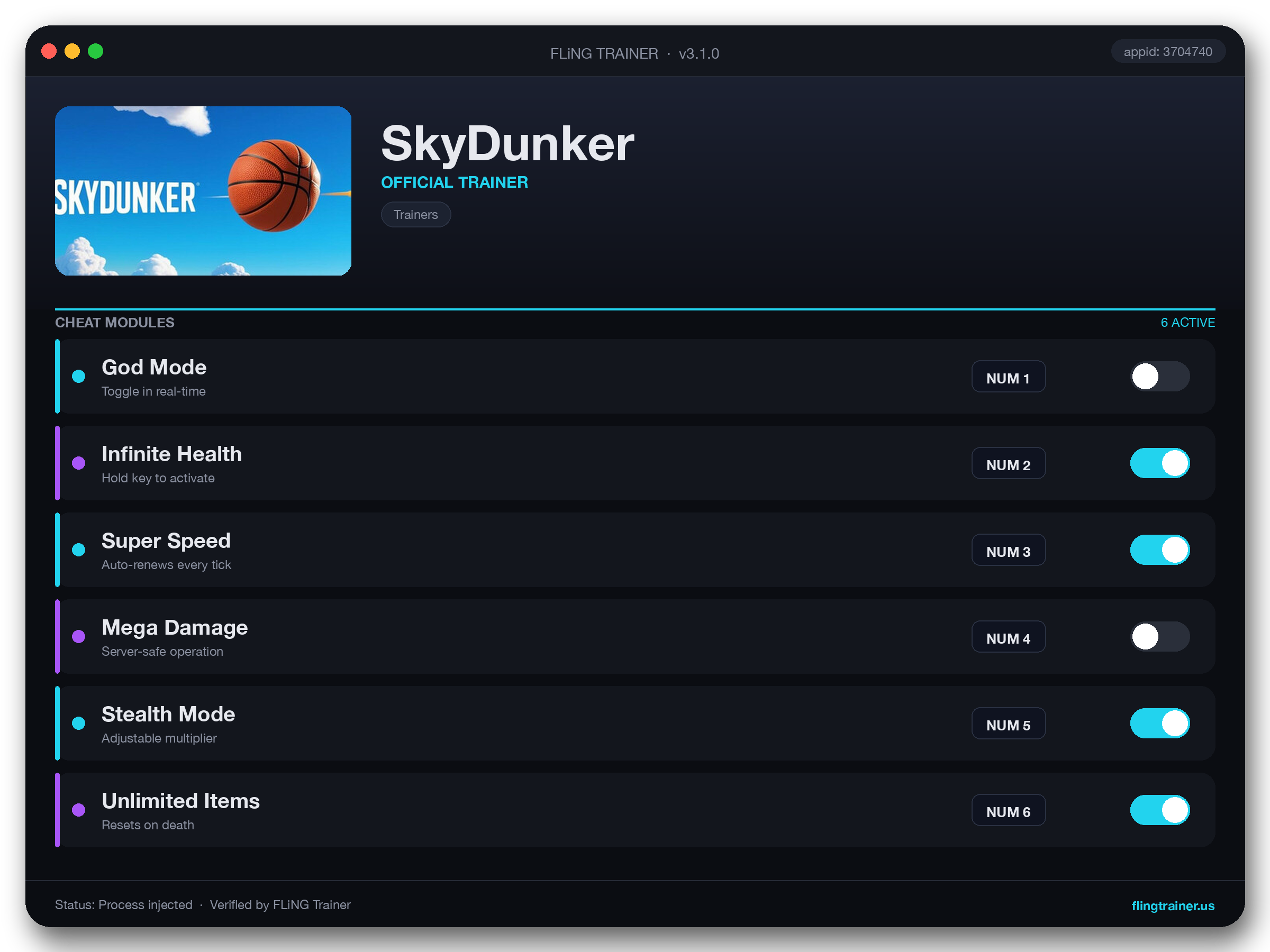 SkyDunker Trainer interface