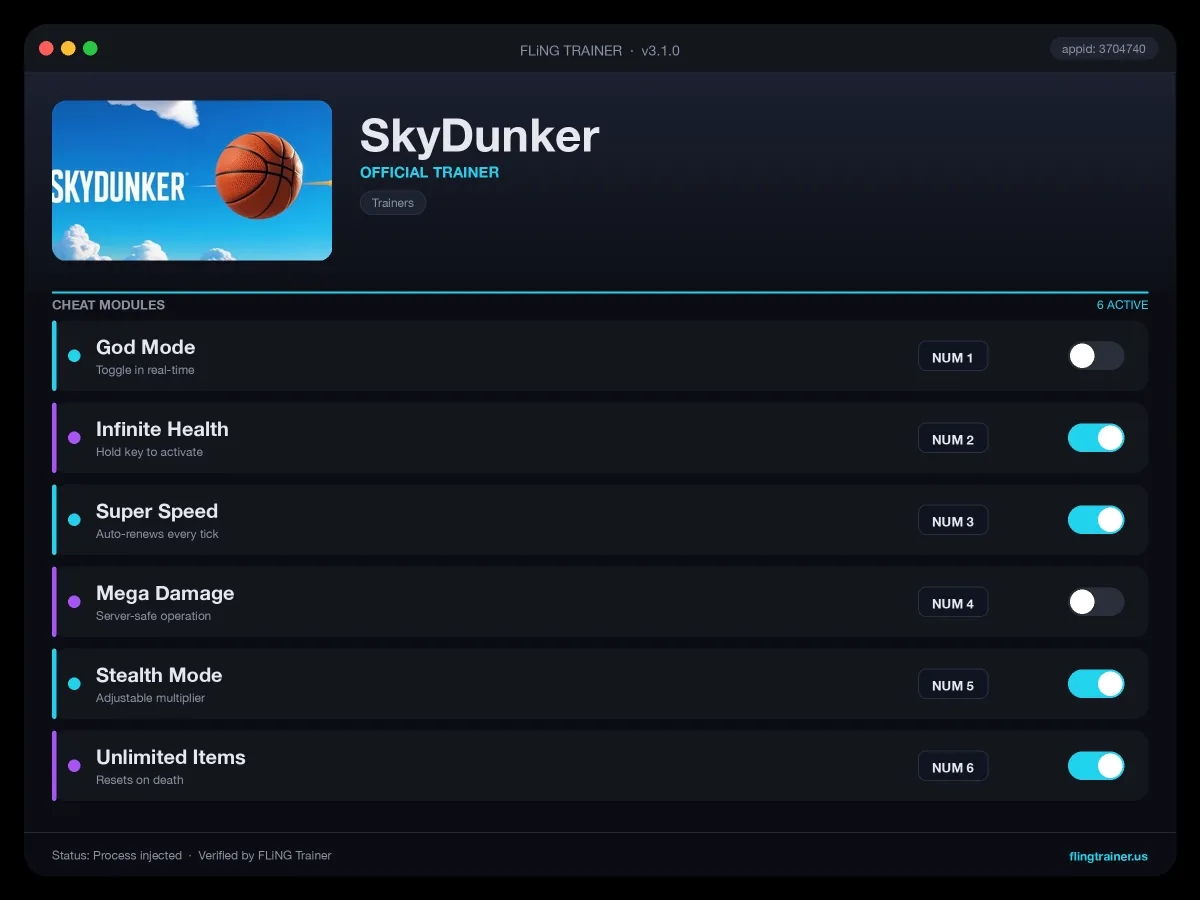SkyDunker Trainer interface