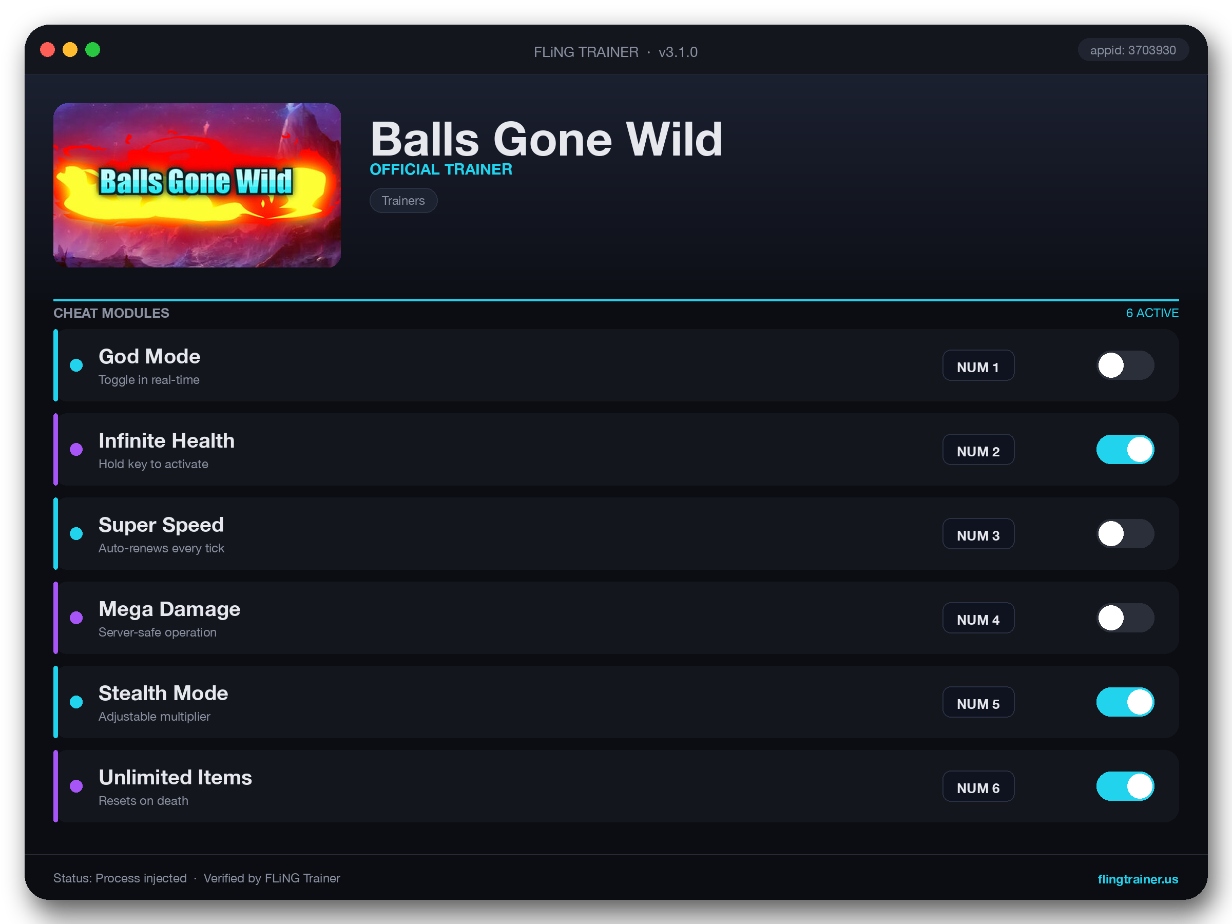 Balls Gone Wild Trainer interface