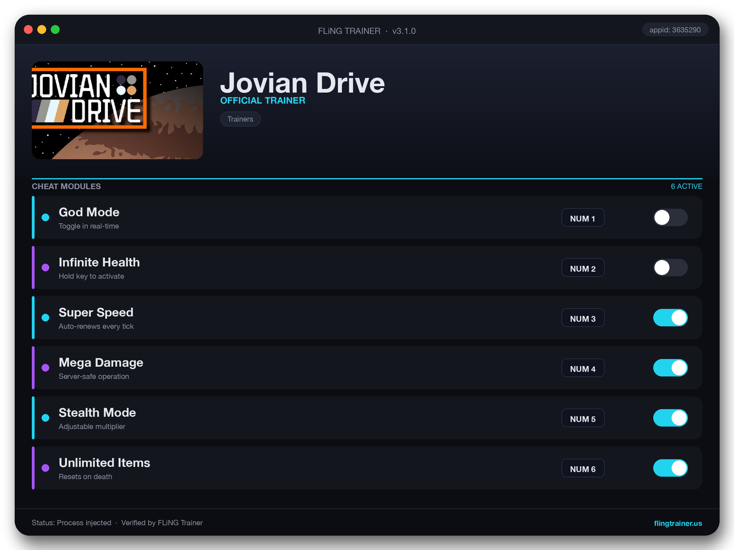 Jovian Drive Trainer interface