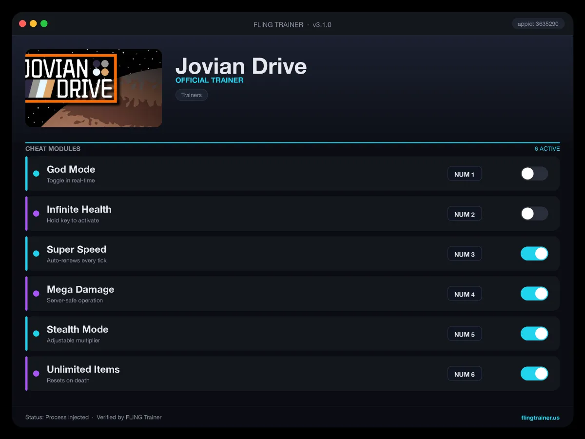 Jovian Drive Trainer interface