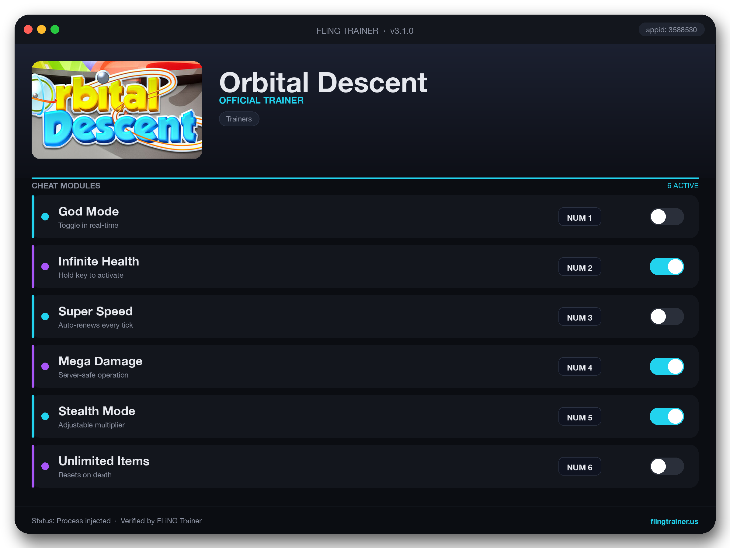 Orbital Descent Trainer interface