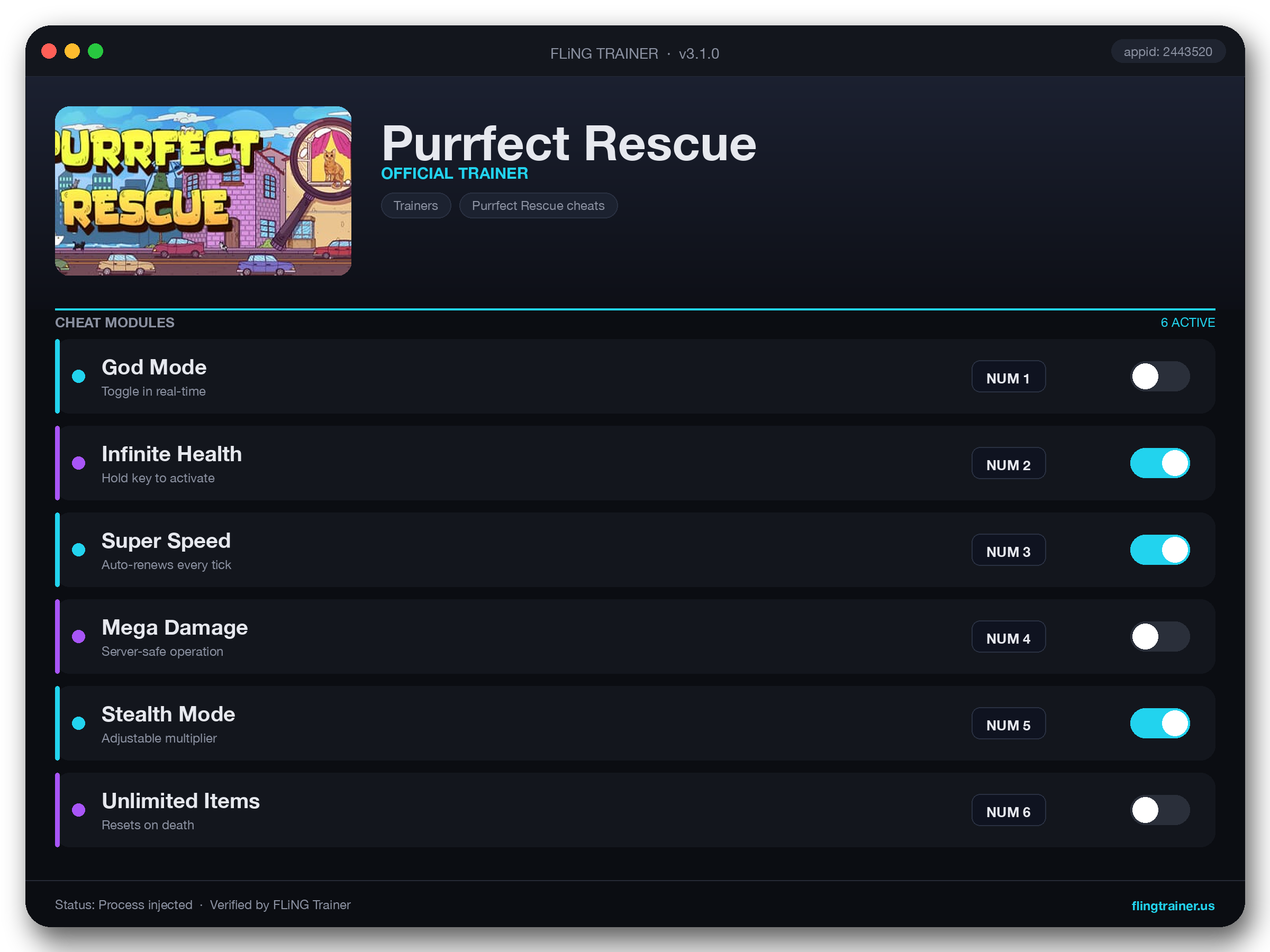 Purrfect Rescue Trainer interface