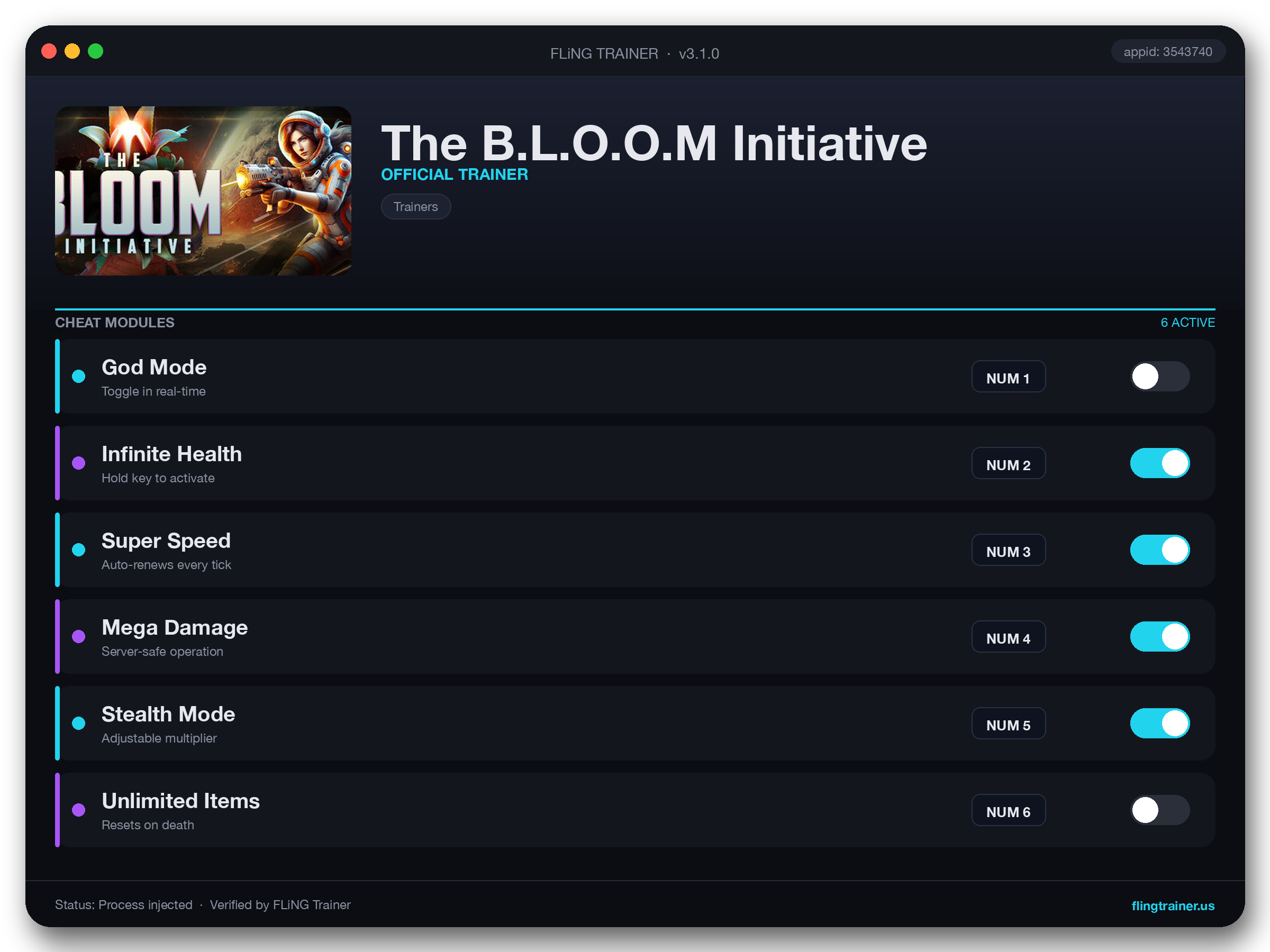 The B.L.O.O.M Initiative Trainer interface