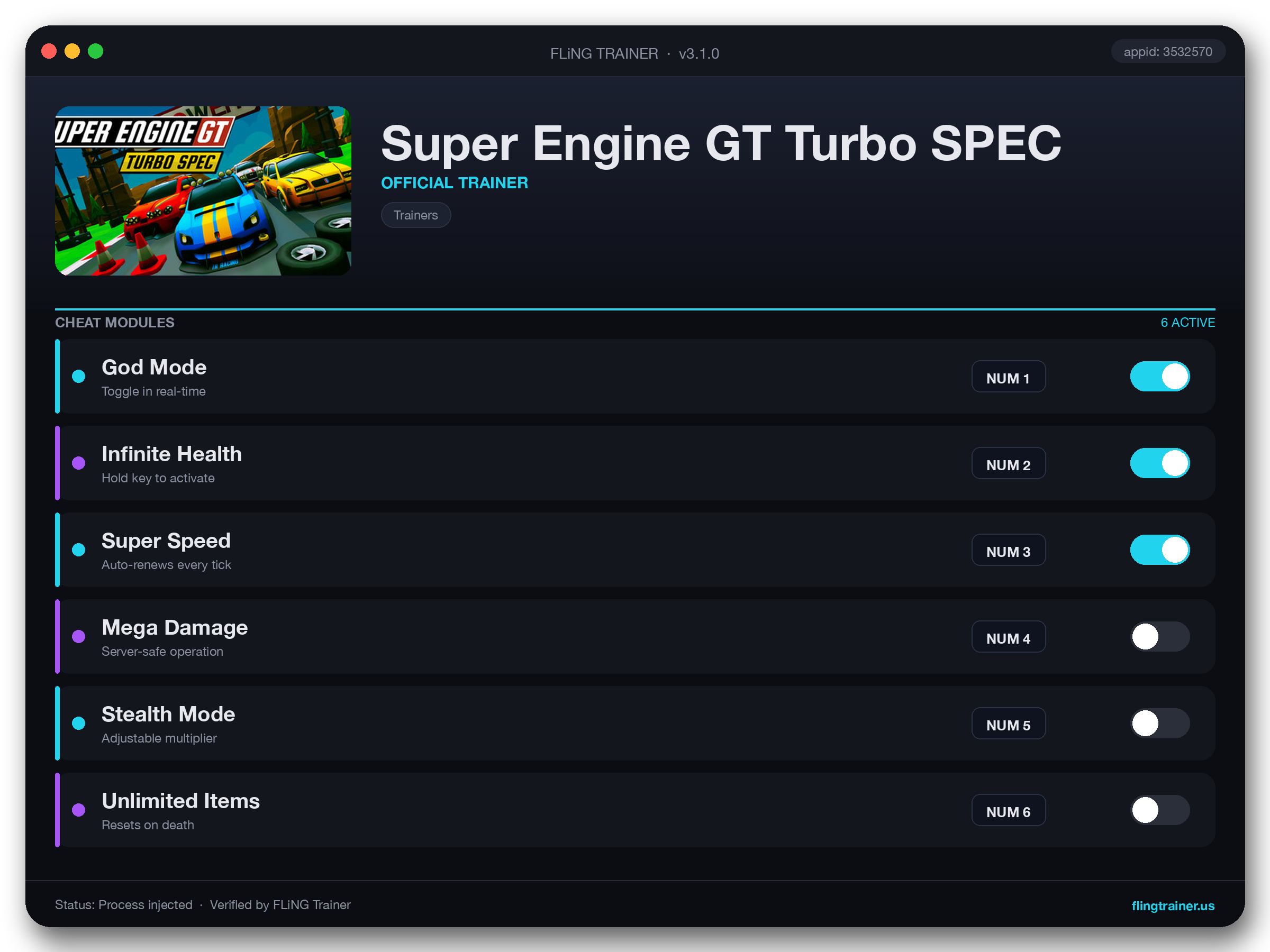 Super Engine GT Turbo SPEC Trainer interface