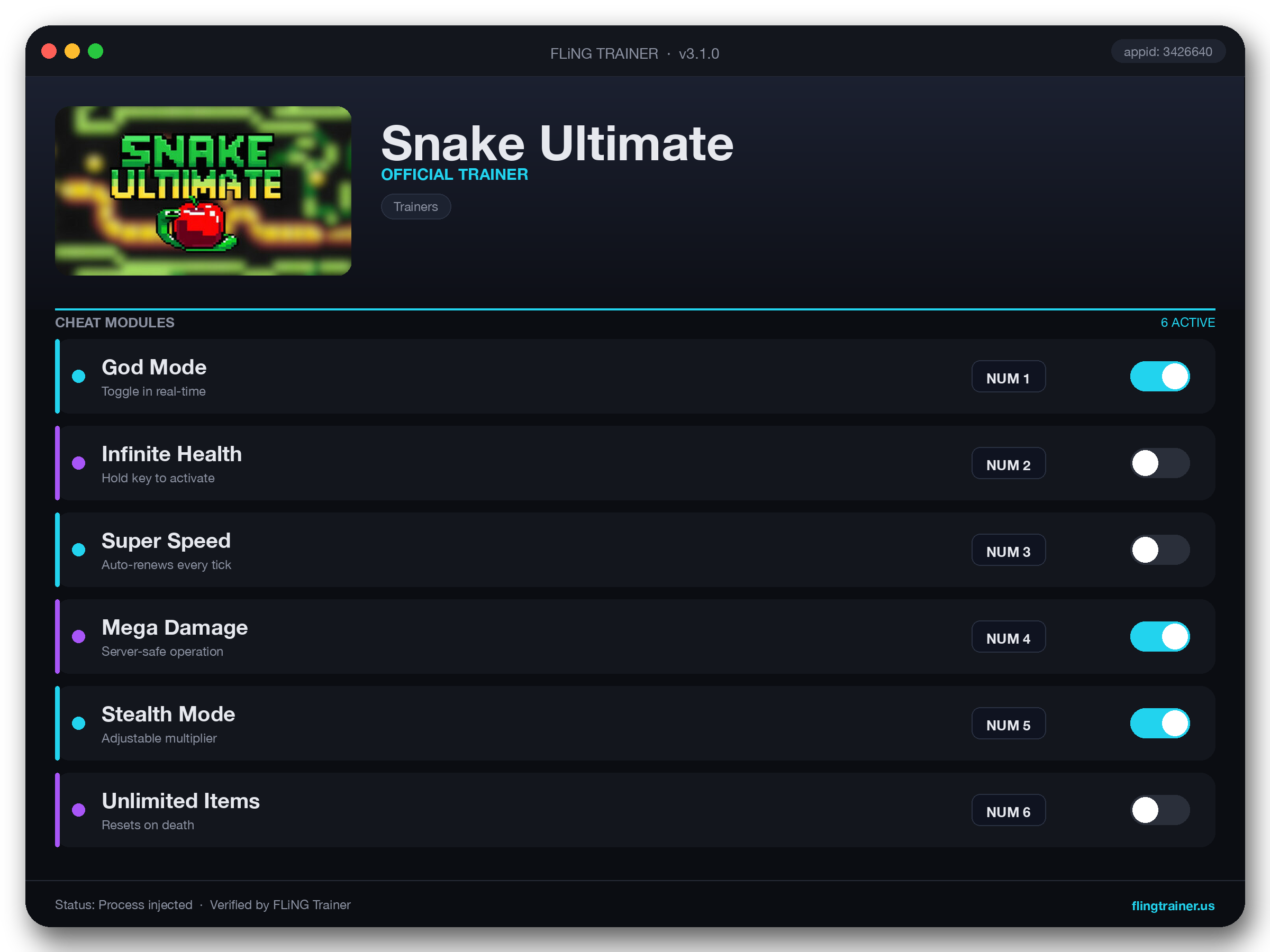 Snake Ultimate Trainer interface