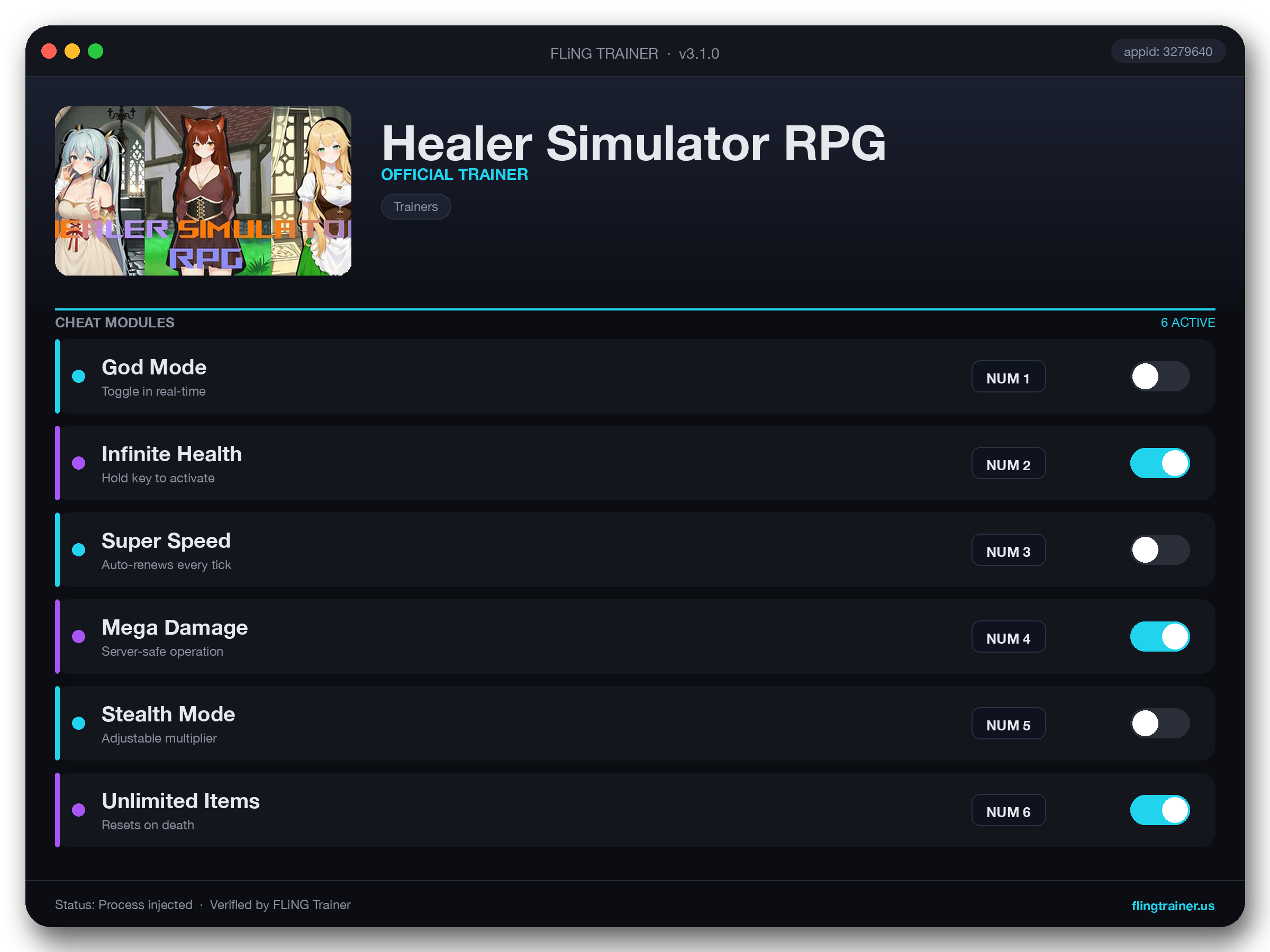 Healer Simulator RPG Trainer interface