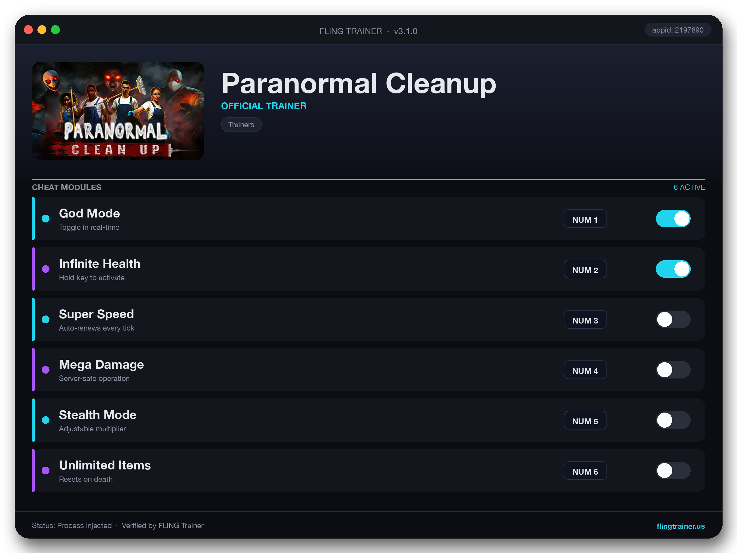 Paranormal Cleanup Trainer interface