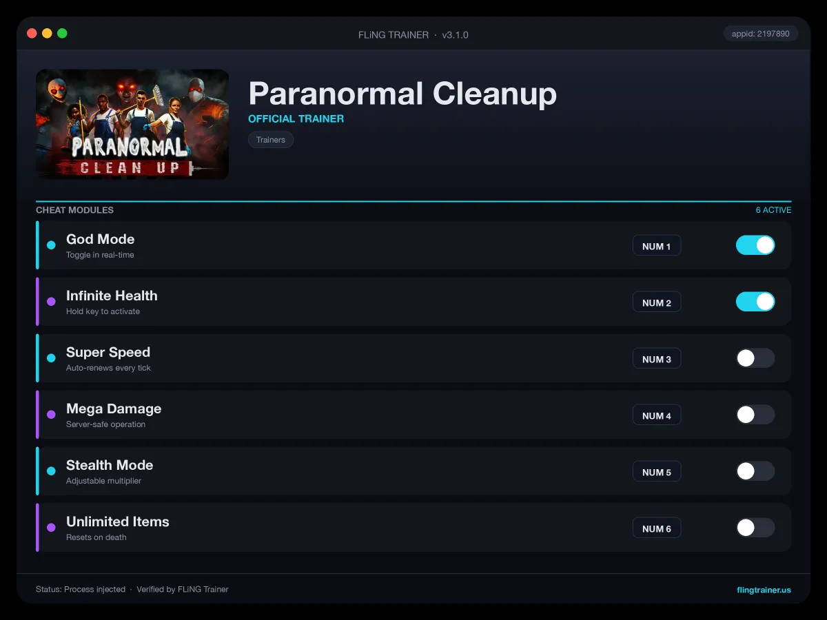 Paranormal Cleanup Trainer interface