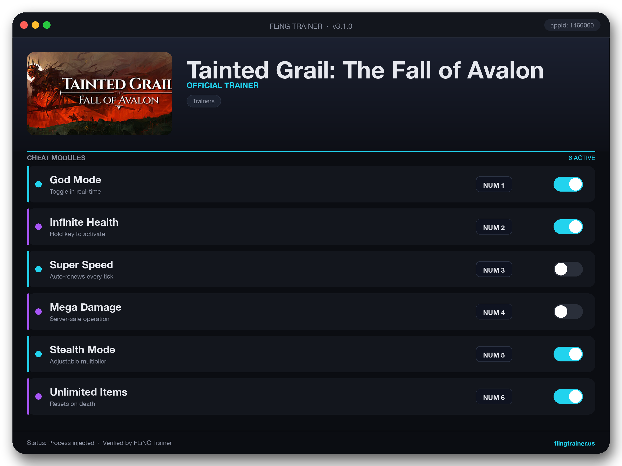 Tainted Grail: The Fall of Avalon Trainer interface
