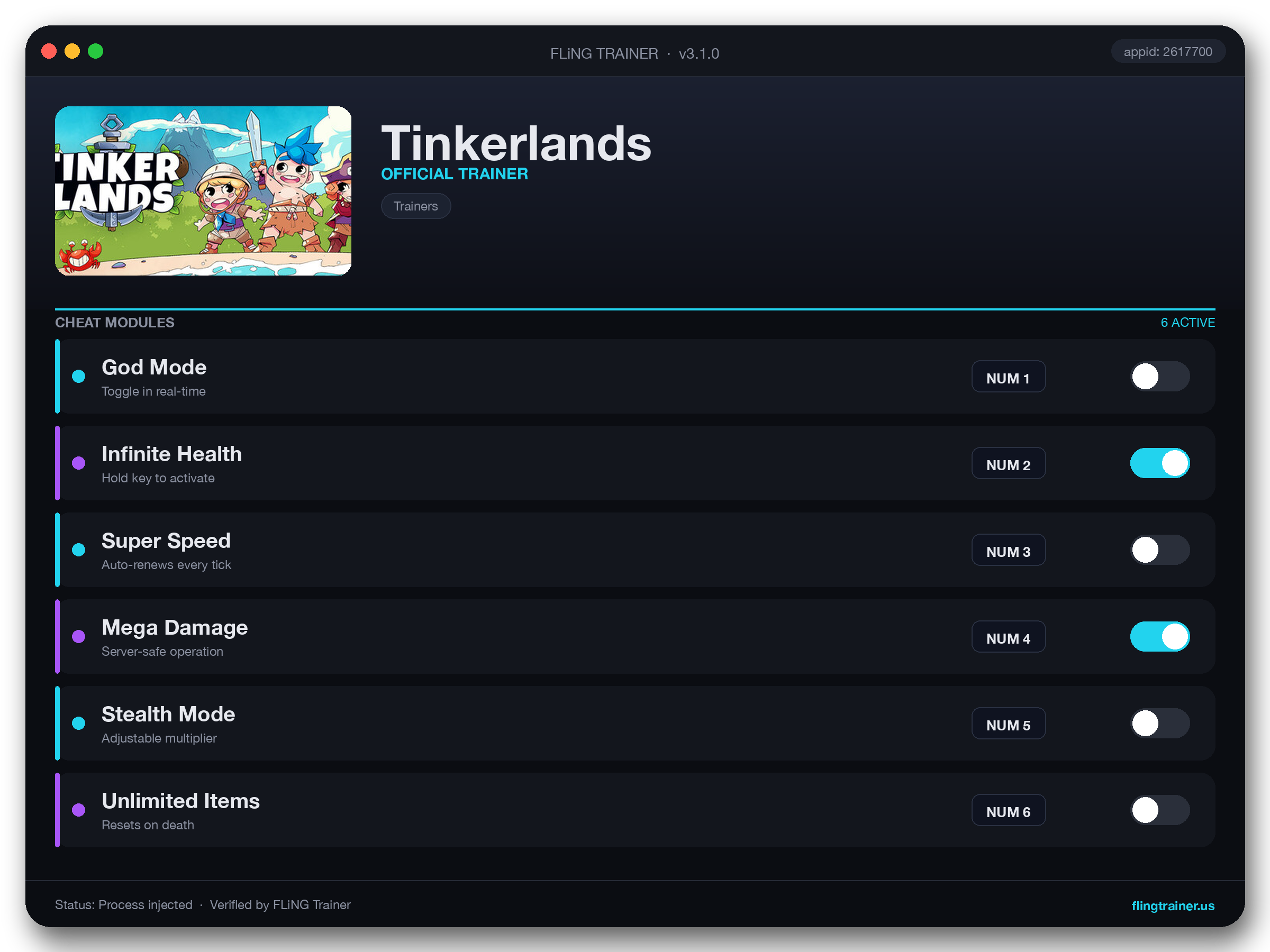 Tinkerlands Trainer interface