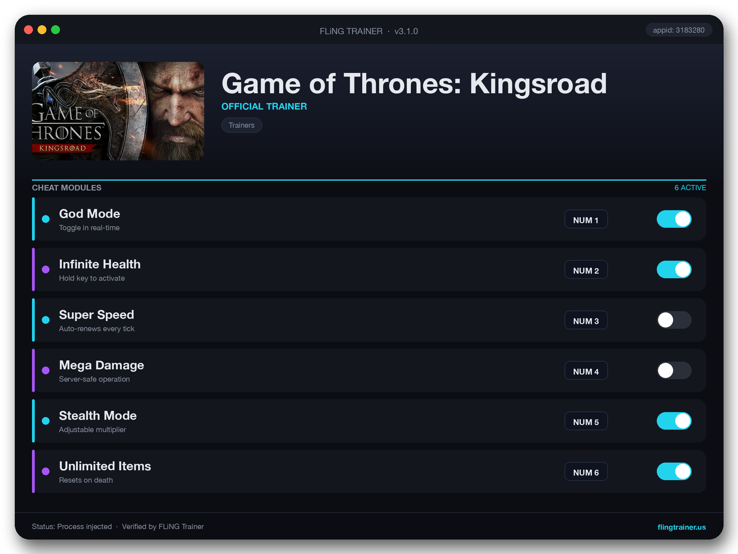 Game of Thrones: Kingsroad Trainer interface