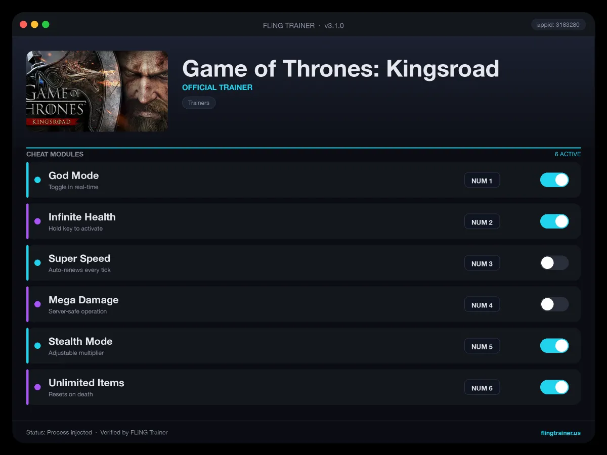 Game of Thrones: Kingsroad Trainer interface