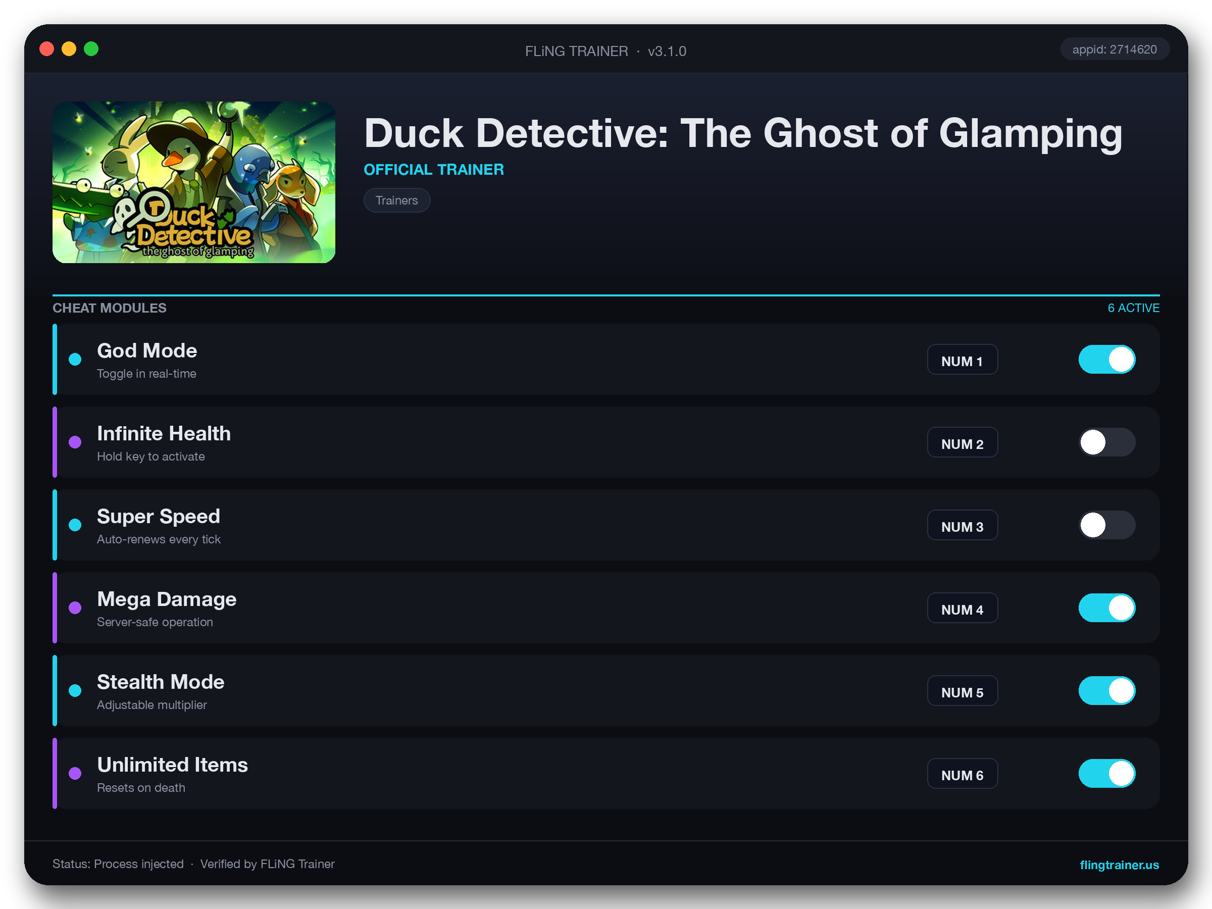 Duck Detective: The Ghost of Glamping Trainer interface